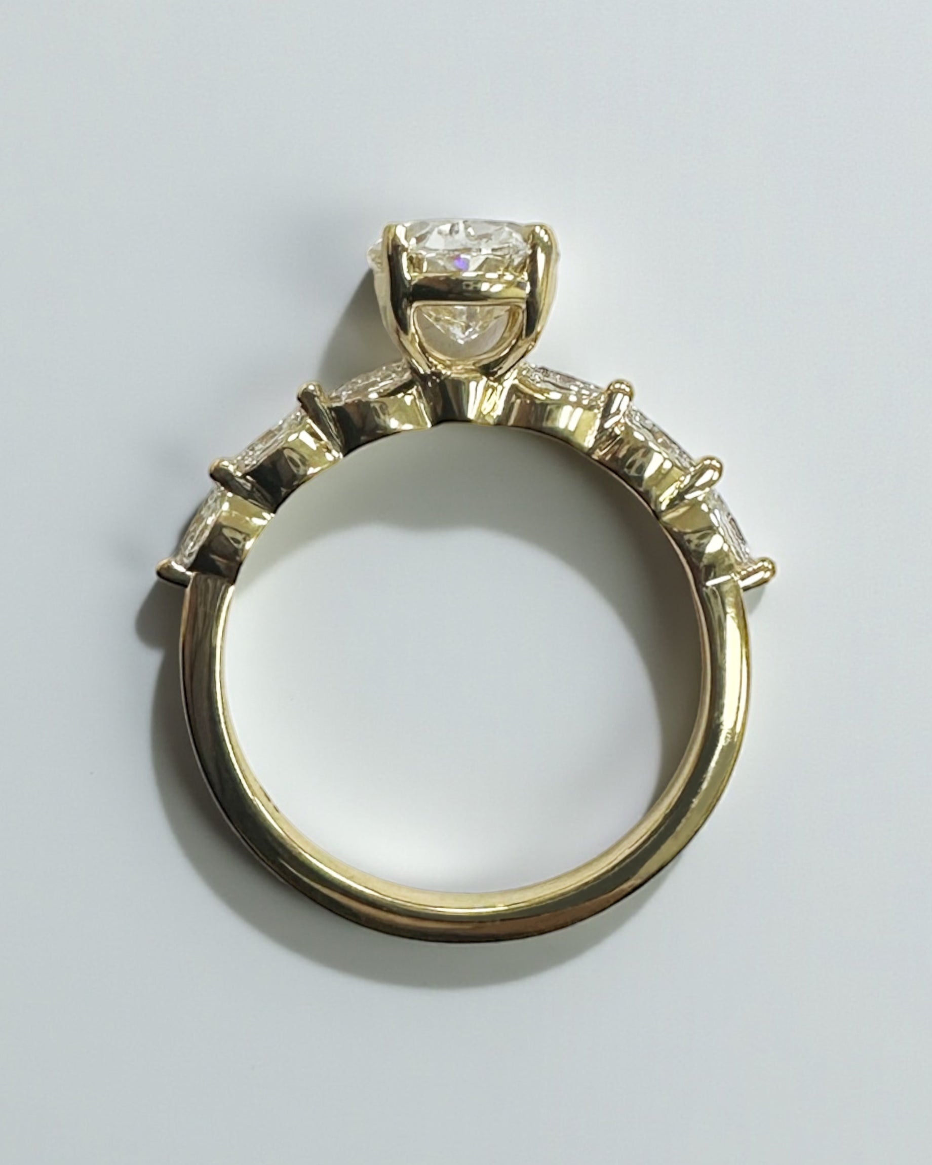 2ct Oval Cut Lab Grown Diamond Engagement Ring with Marquise Cut Diamond Band & floating Head, 18kt yellow gold 