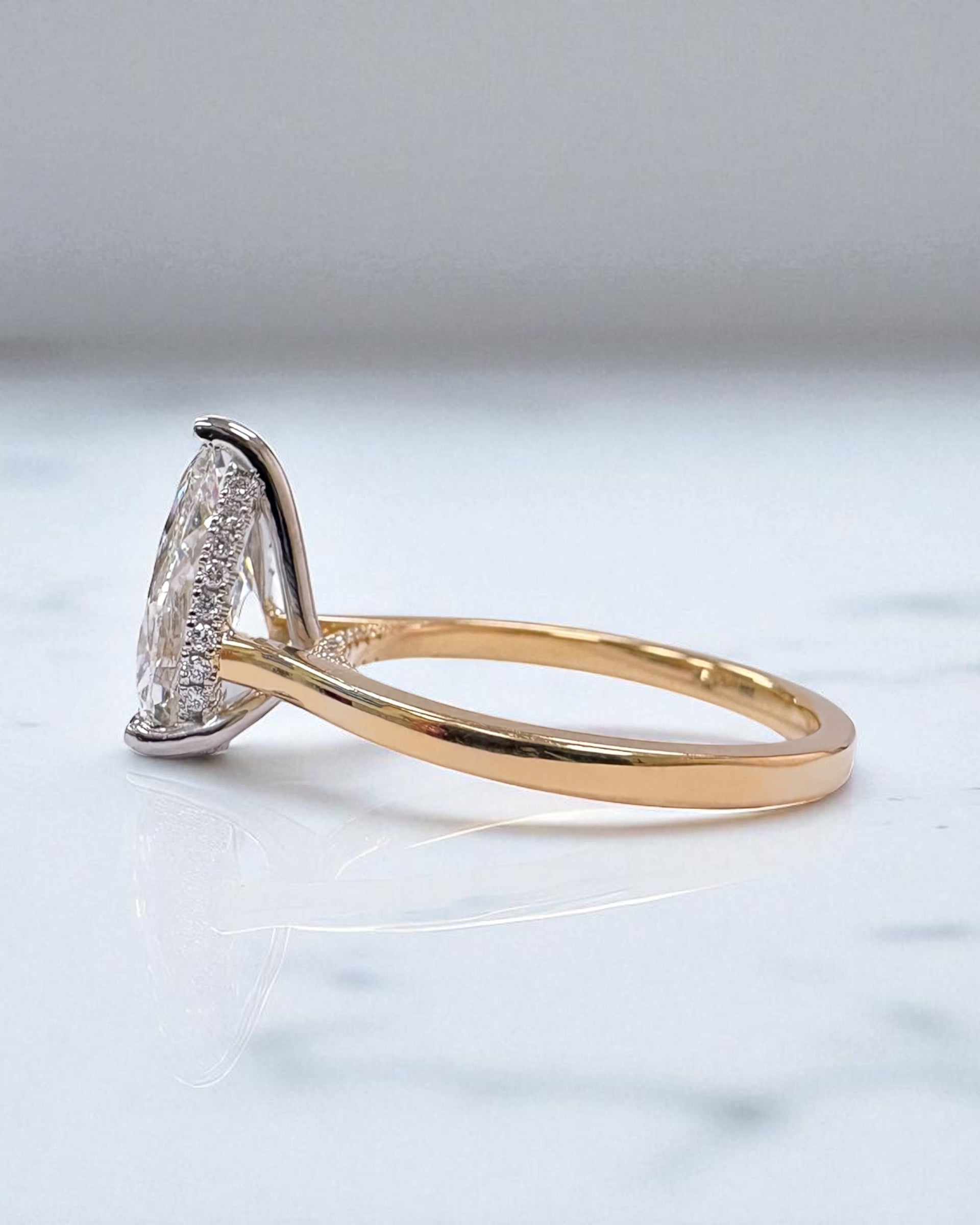 2ct Pear Cut Lab Grown Diamond Cathedral Solitaire Engagement Ring 18kt Yellow Gold 