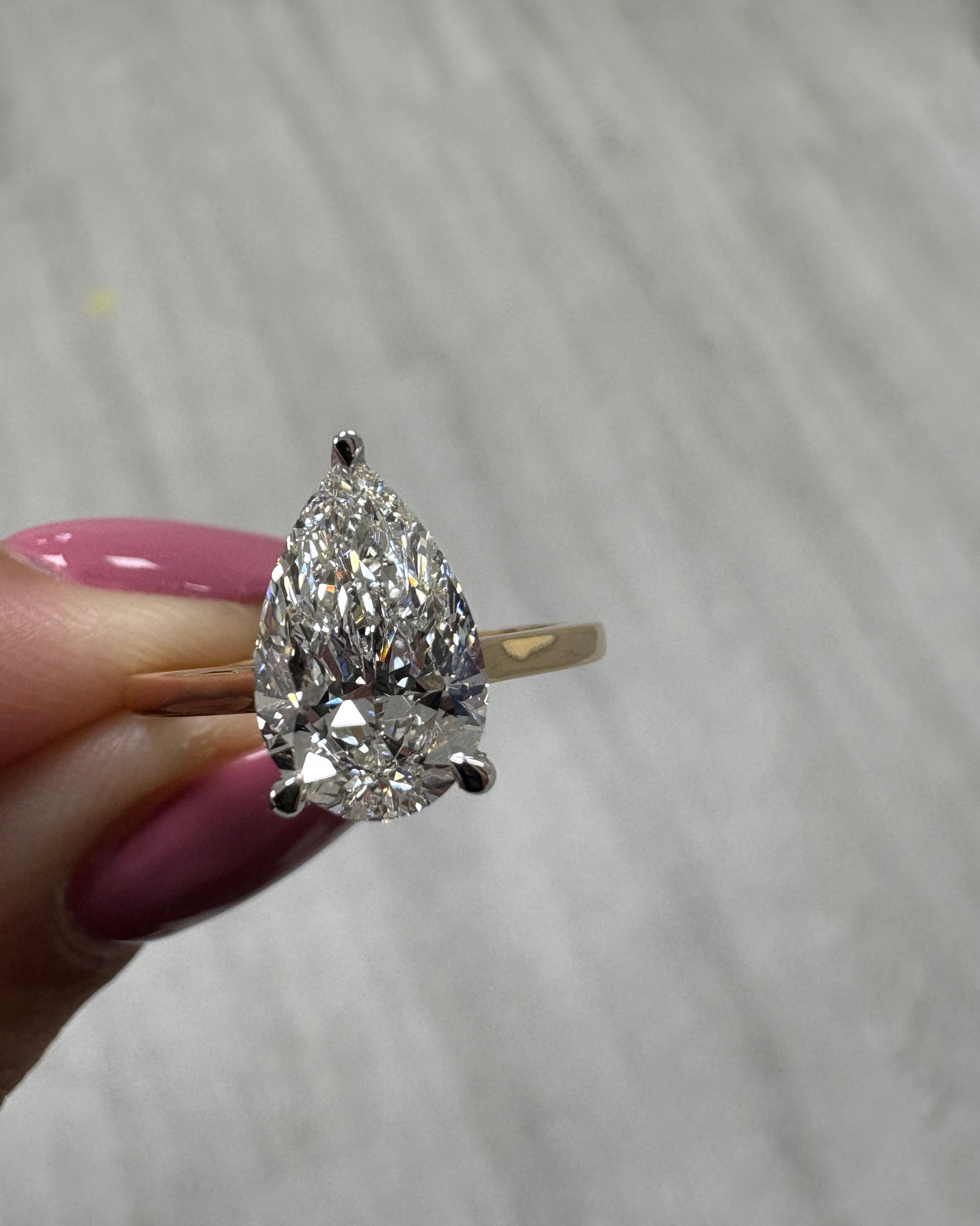 2ct Pear Cut Lab Grown Diamond Cathedral Solitaire Engagement Ring 18kt Yellow Gold 