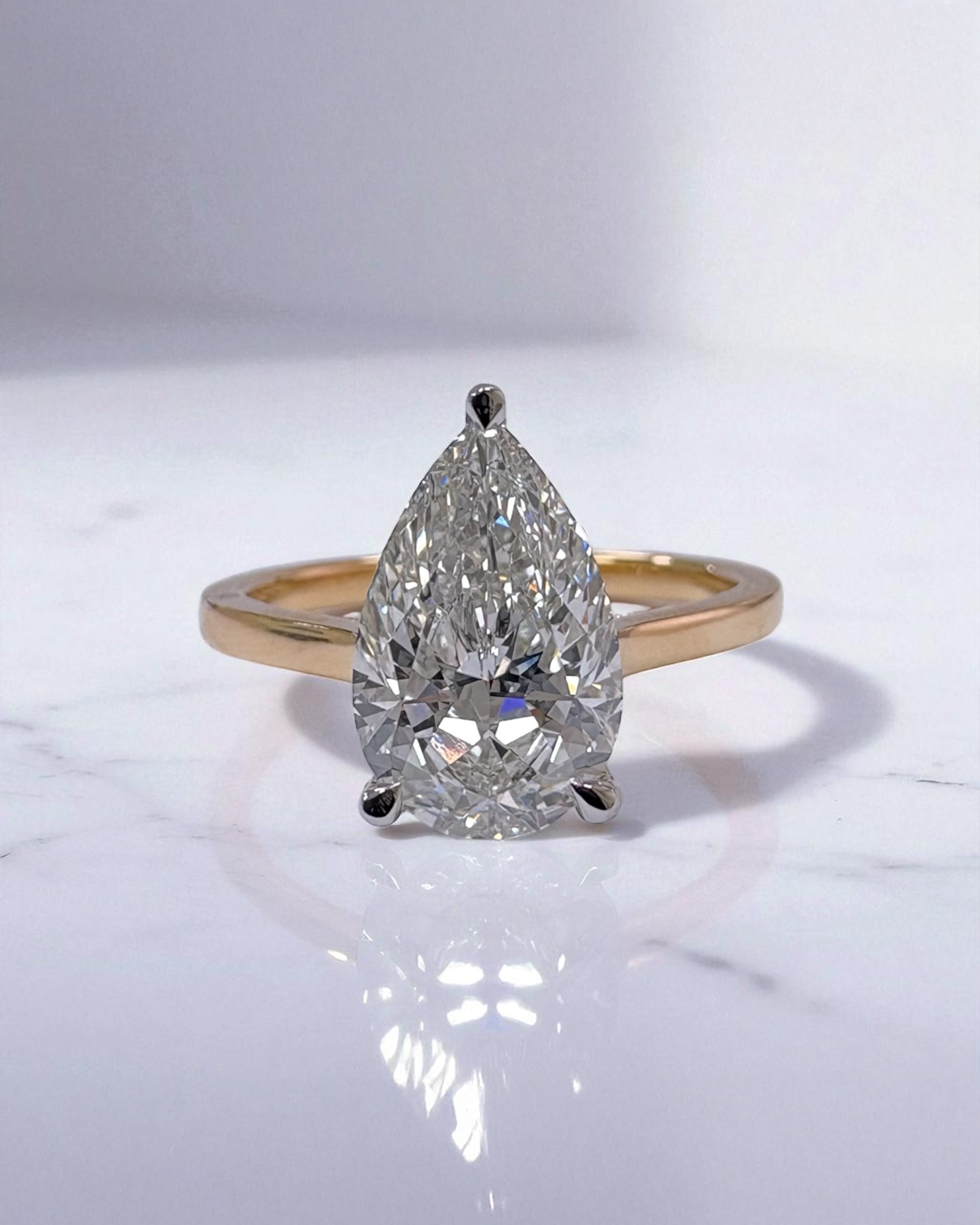 2ct Pear Cut Lab Grown Diamond Cathedral Solitaire Engagement Ring 18kt Yellow Gold 