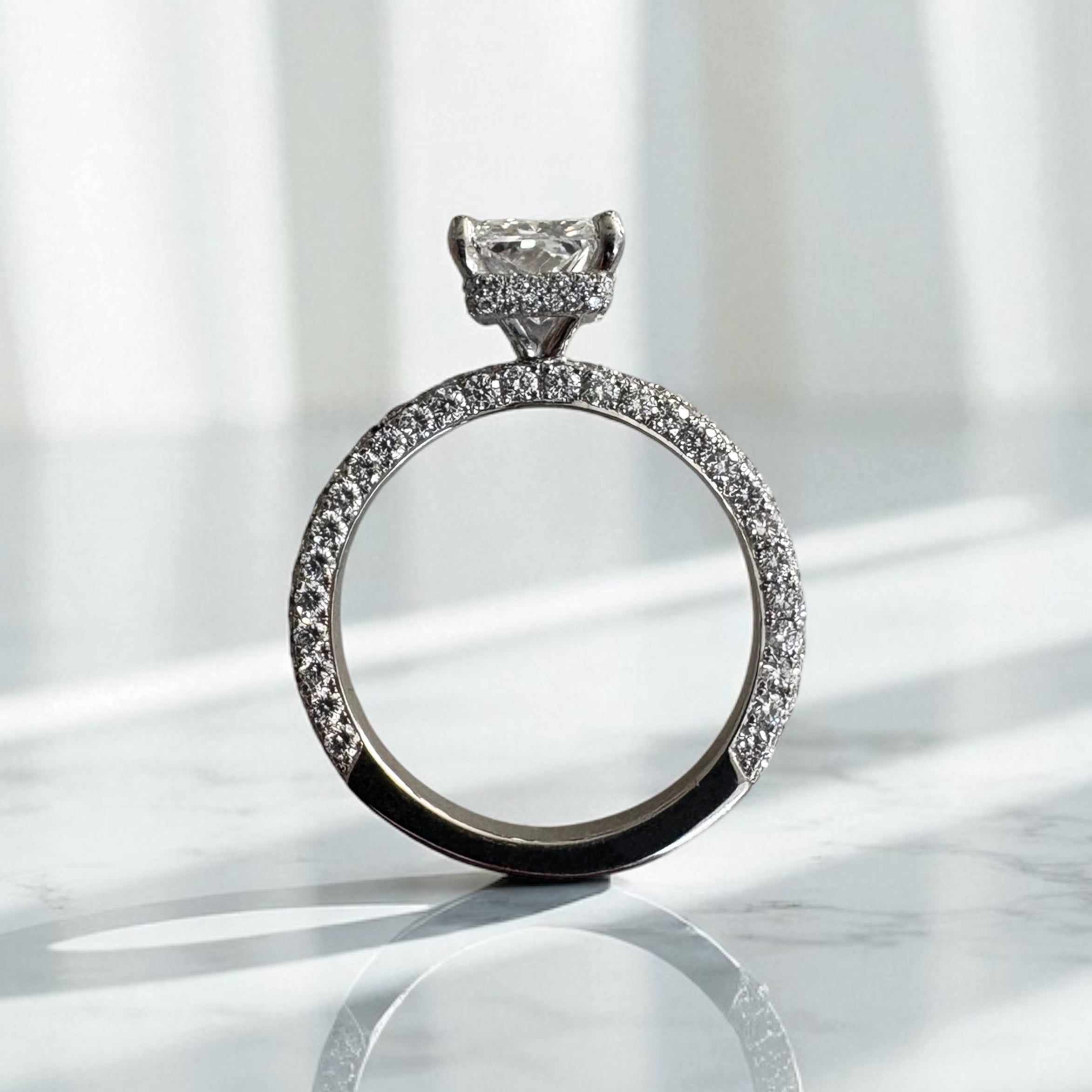 2ct radiant hidden halo 3d setting lab grown diamond engagement ring 