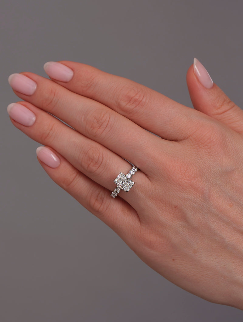 2ct Radiant U Prong Setting lab grown Diamond Engagement Rings.