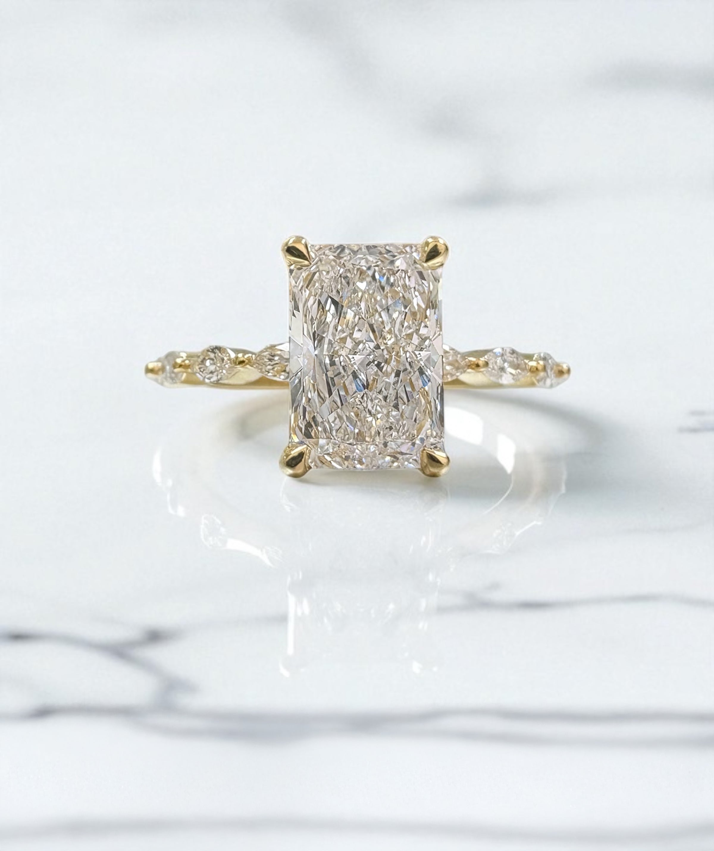 2ct Lab Grown Radiant Cut Diamond Engagement Ring with Marquise Cut Diamond Band