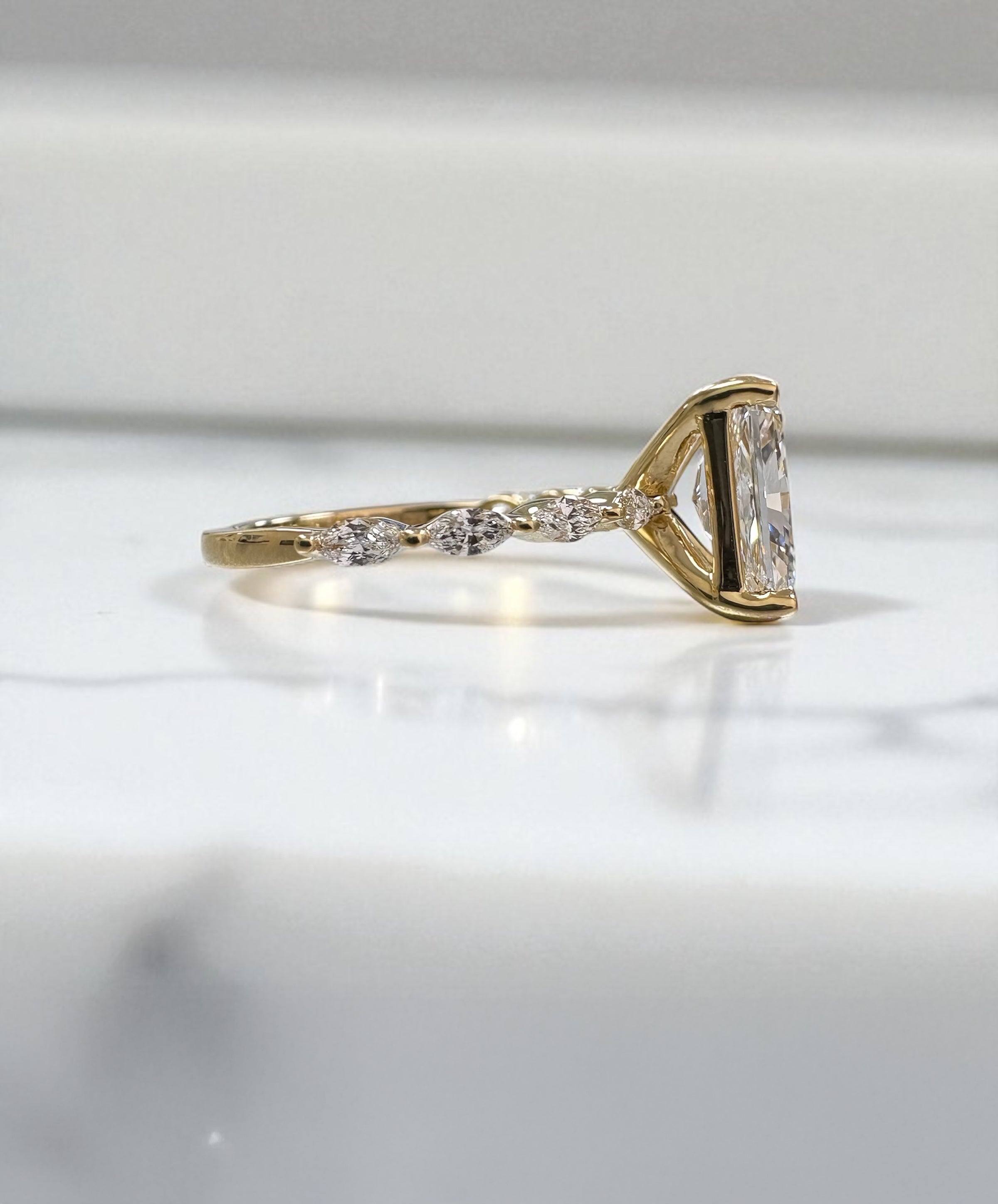 2ct Lab Grown Radiant Cut Diamond Engagement Ring with Marquise Cut Diamond Band