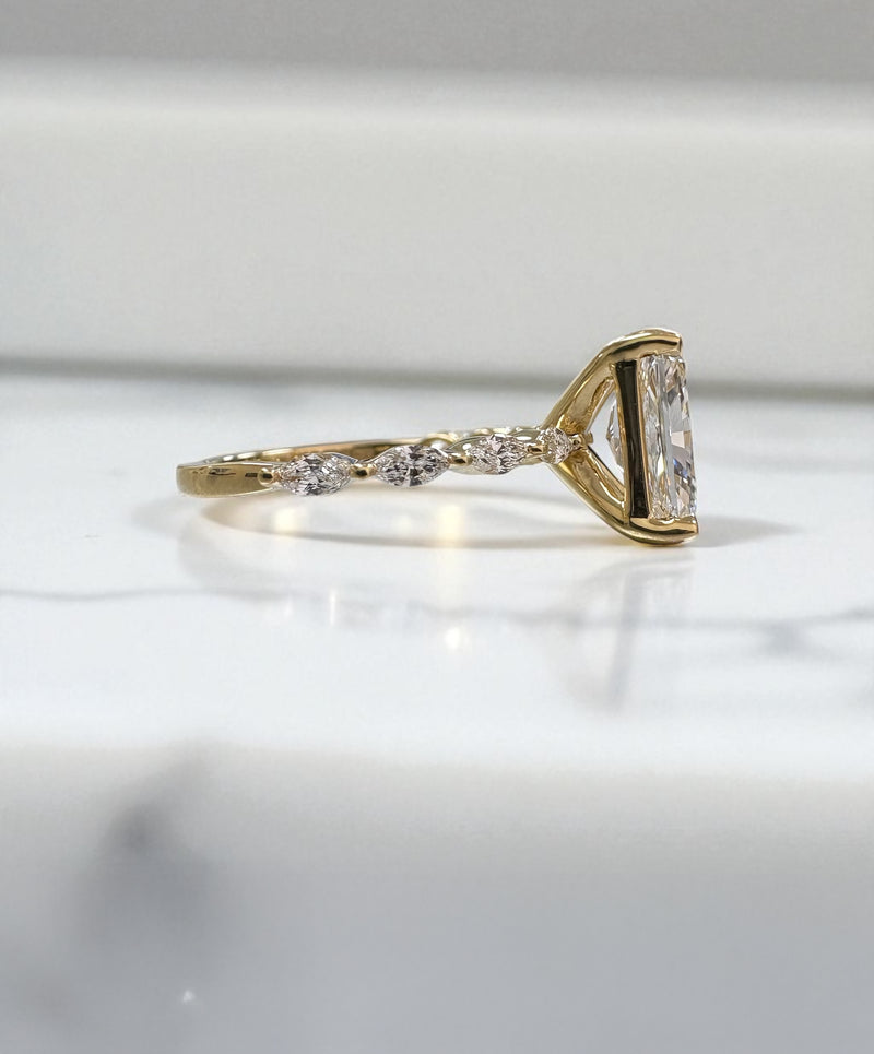 2ct Radiant Cut Marquise Band lab grown Diamond Engagement Rings.