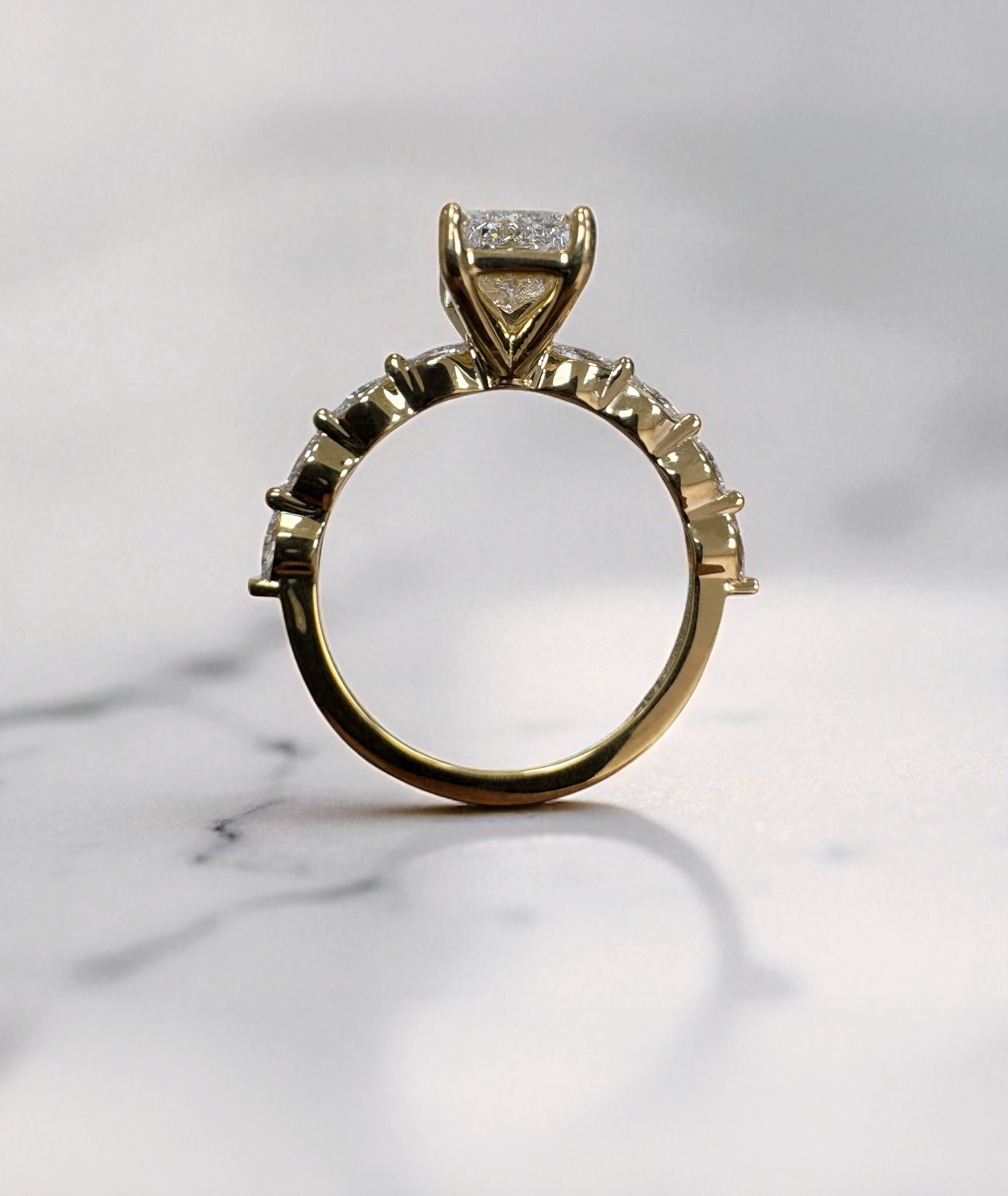 2ct Lab Grown Radiant Cut Diamond Engagement Ring with Marquise Cut Diamond Band