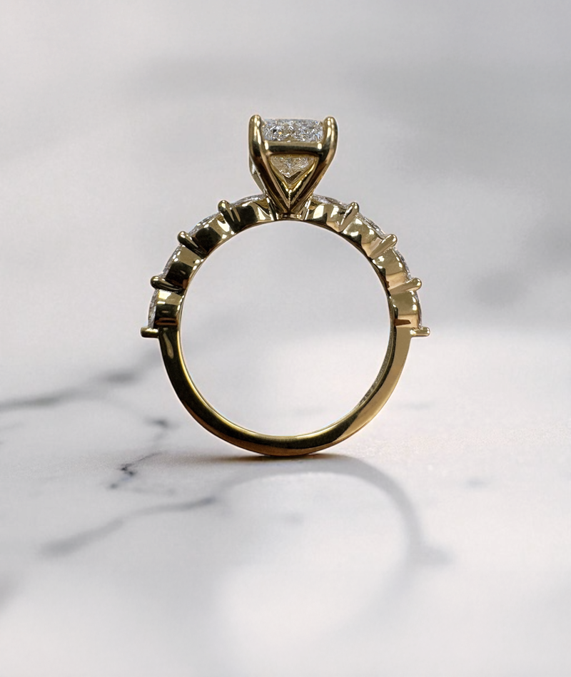 2ct Radiant Cut Marquise Band lab grown Diamond Engagement Rings.