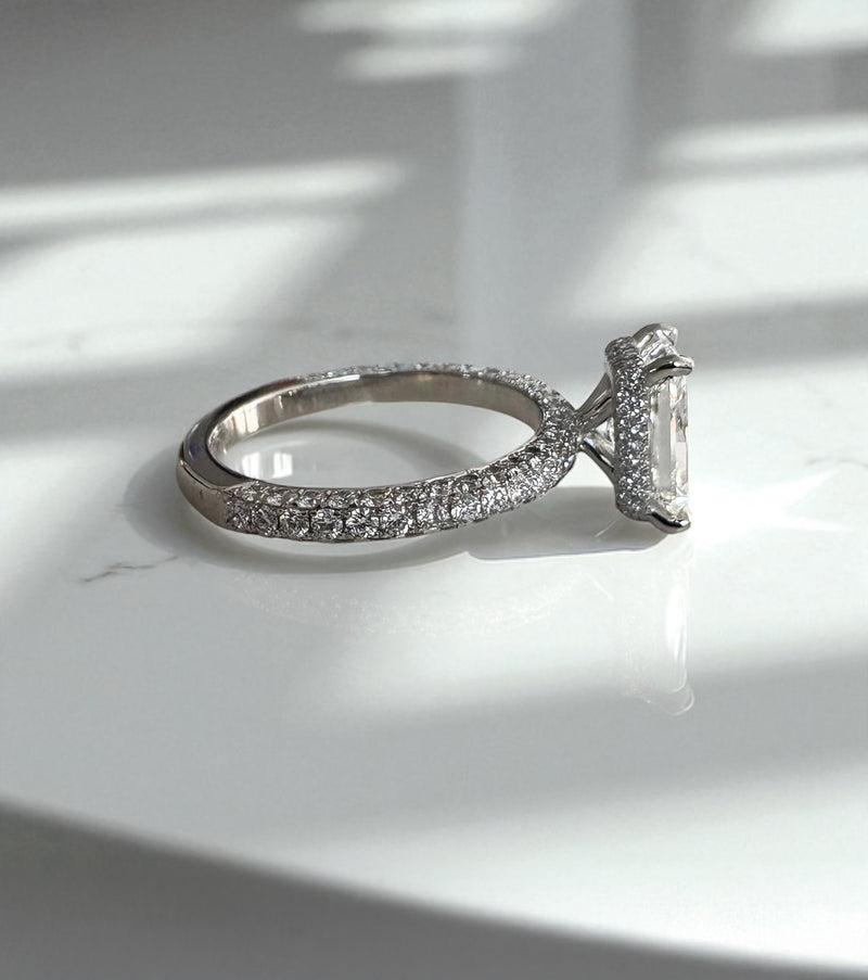 2ct Radiant Floating 3D Setting lab grown Diamond Engagement Rings.
