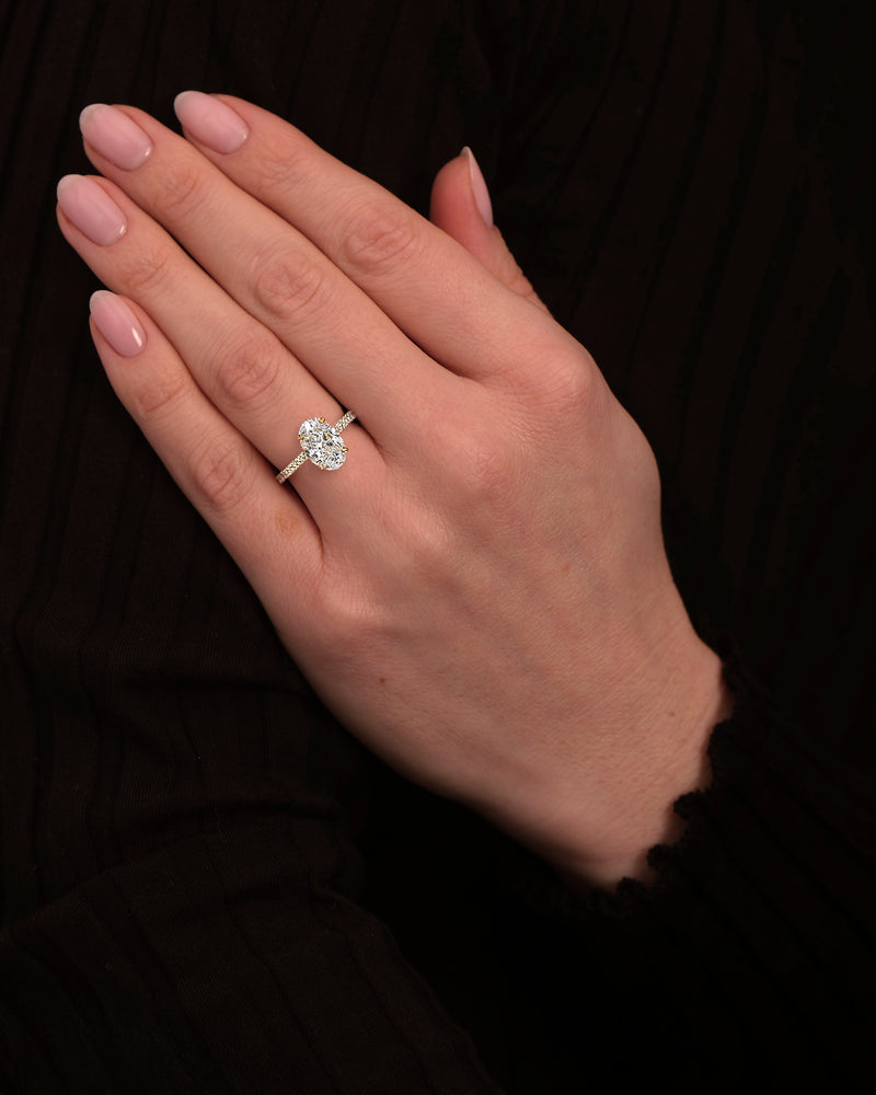 2ct Oval Wrap Around Hidden Halo Lab Grown Diamond Engagement Rings.