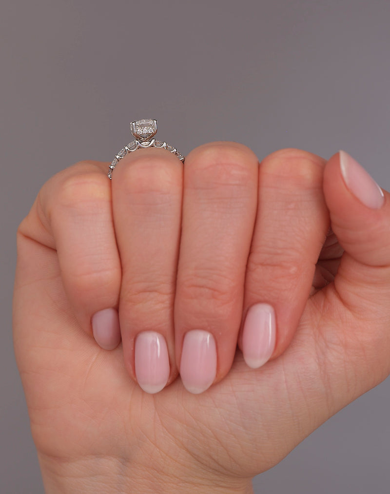 3.40ct Emerald Cut Fancy Band lab grown diamond engagement rings.