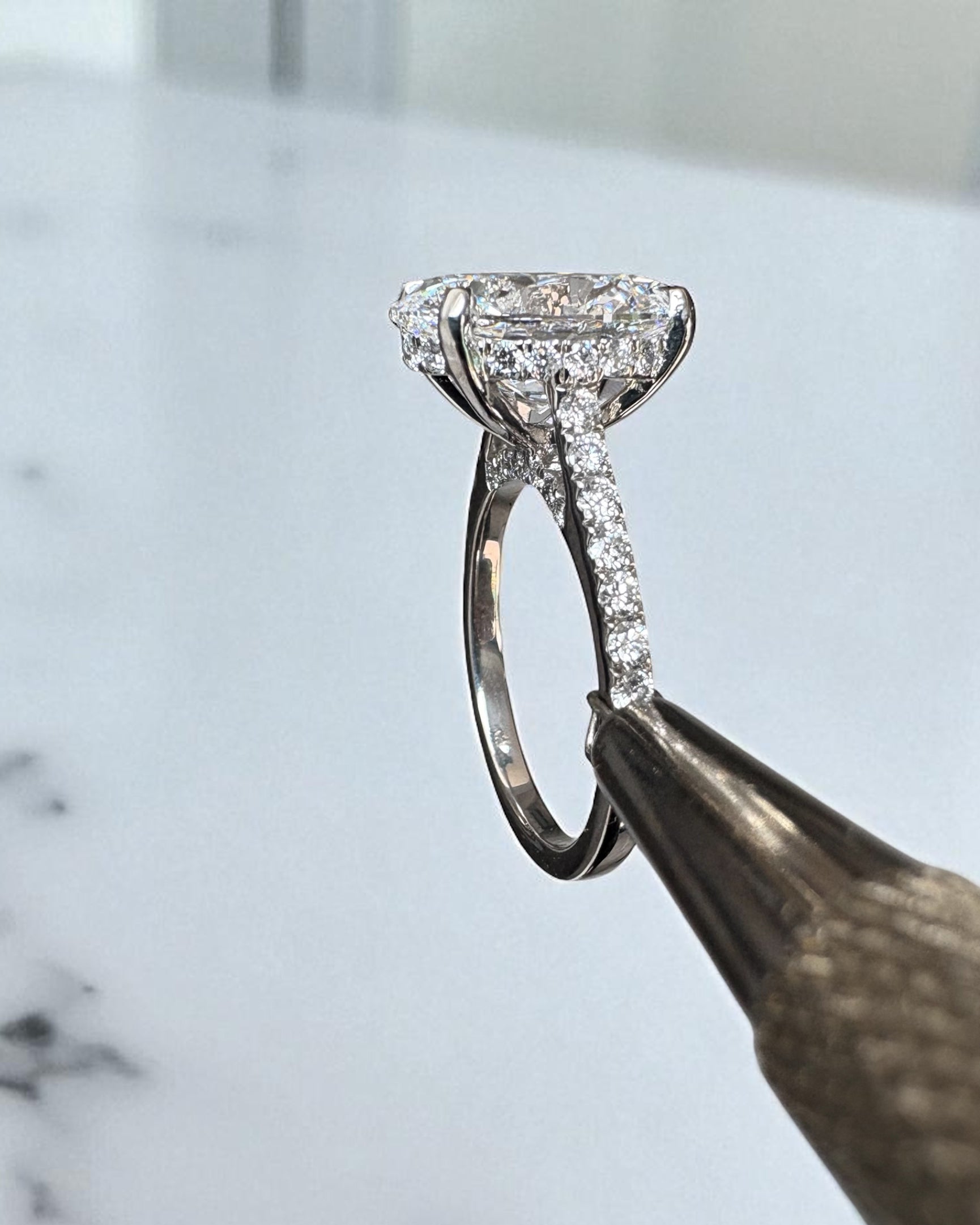 3.50ct Oval Cathedral Setting Lab Grown Diamond Engagement Ring 