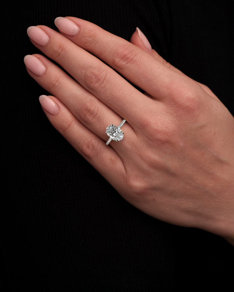 3ct Oval Cathedral Setting Lab Grown Diamond Engagement Rings.