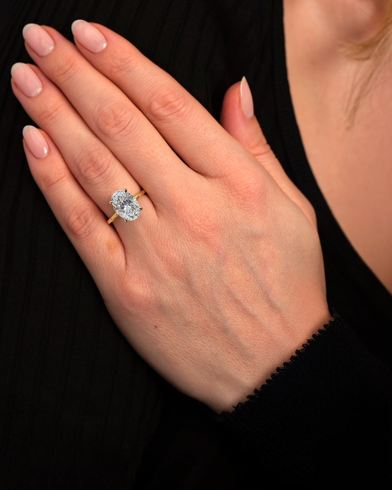 3.50ct Oval Two Tone Hidden Halo Lab Grown Diamond Engagement Rings.
