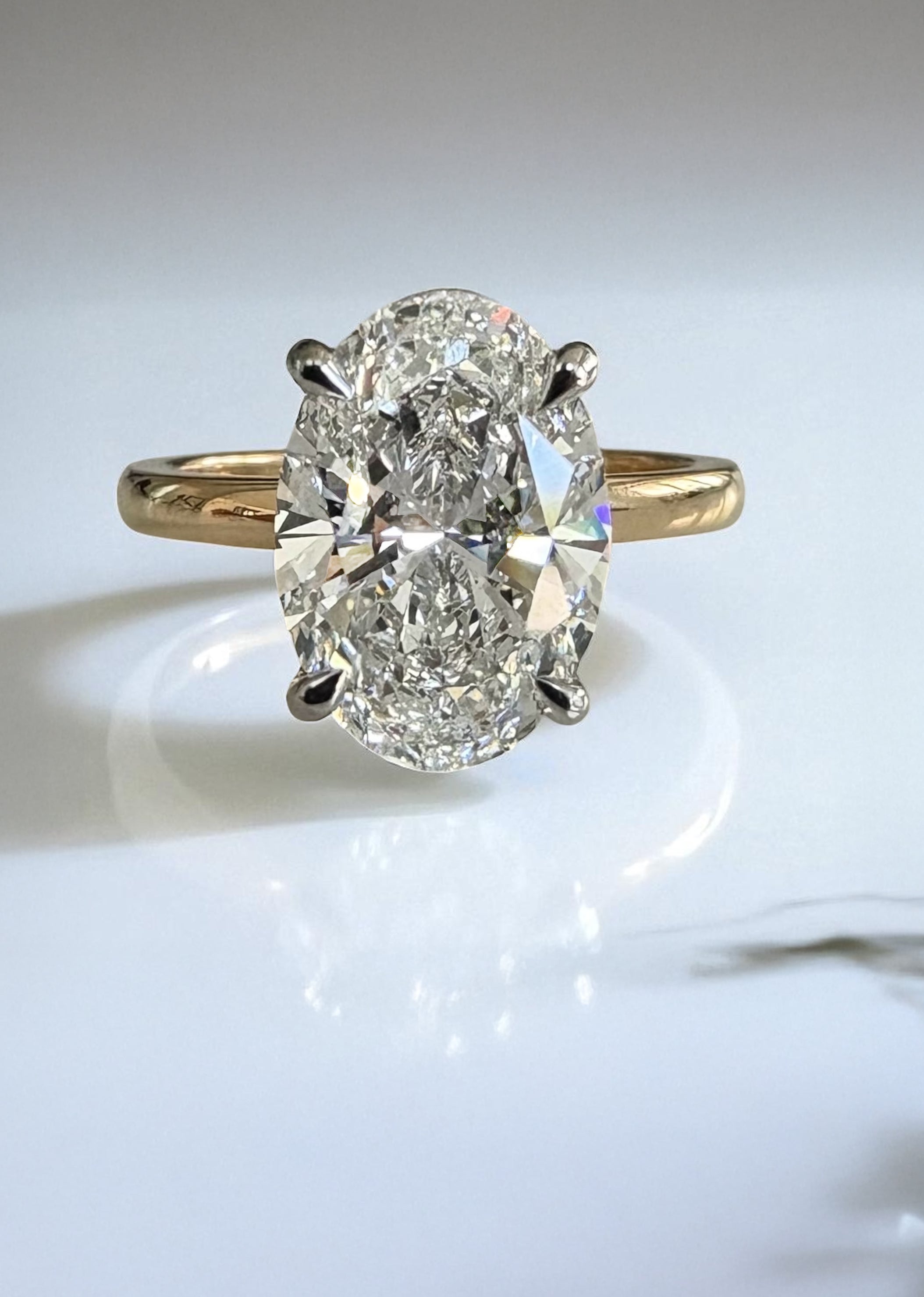lab grown 3.50ct oval diamond solltaire two tone floating engagement ring