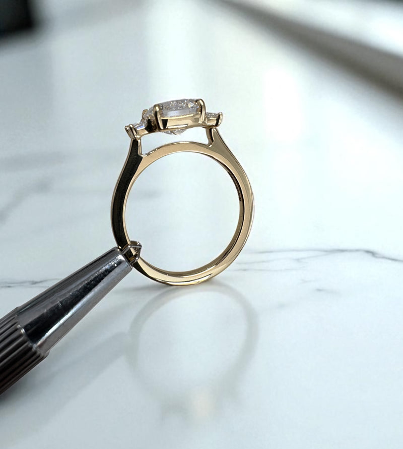 3ct Emerald Baguette Trilogy Lab Grown Diamond Engagement Rings.