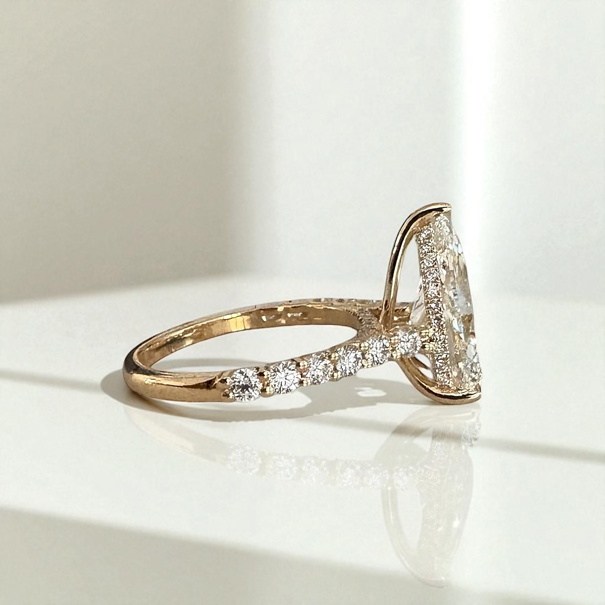3ct pear cut lab grown diamond engagement ring cathedral setting u prong