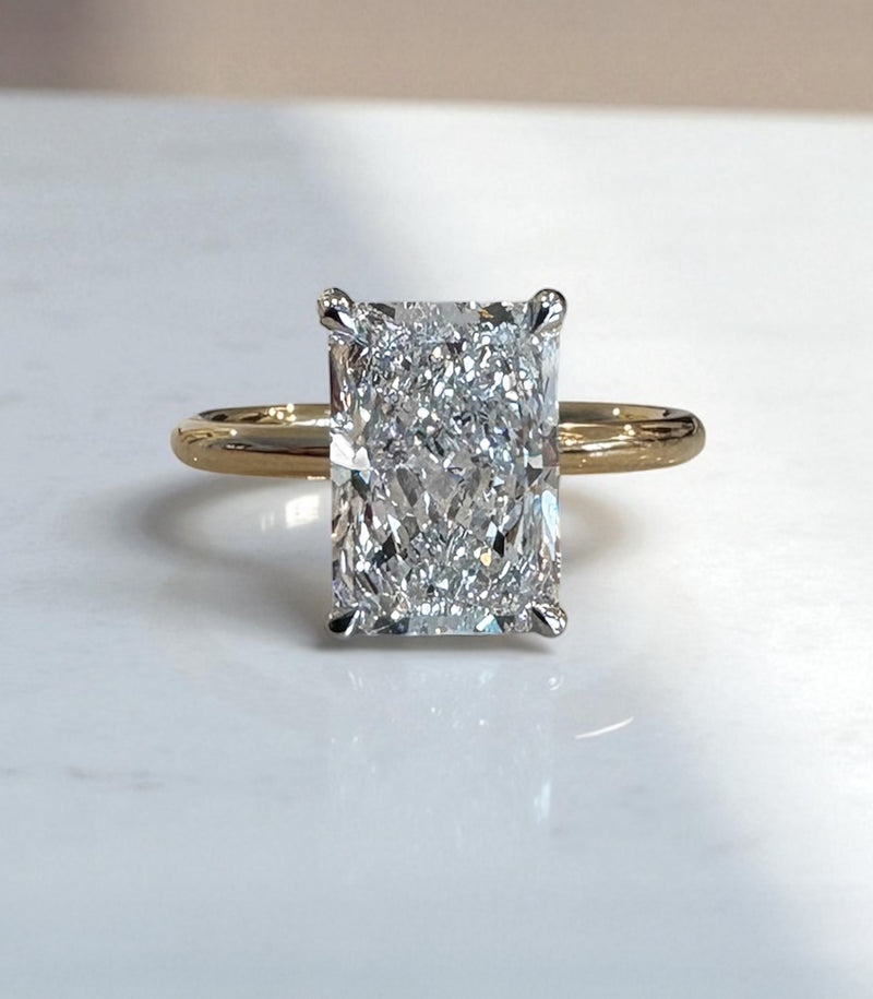 3ct Radiant Floating Solitare lab grown Diamond Engagement Rings.