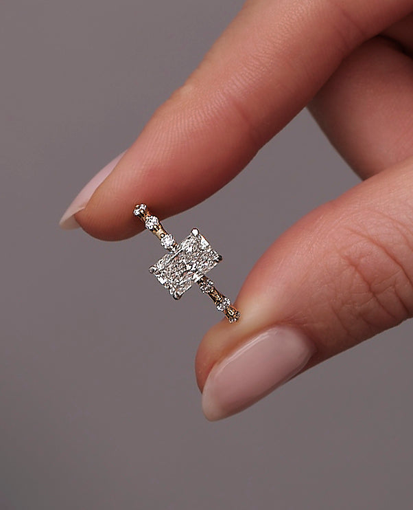 1.50ct Radiant Bubble Setting lab grown Diamond Engagement Rings.
