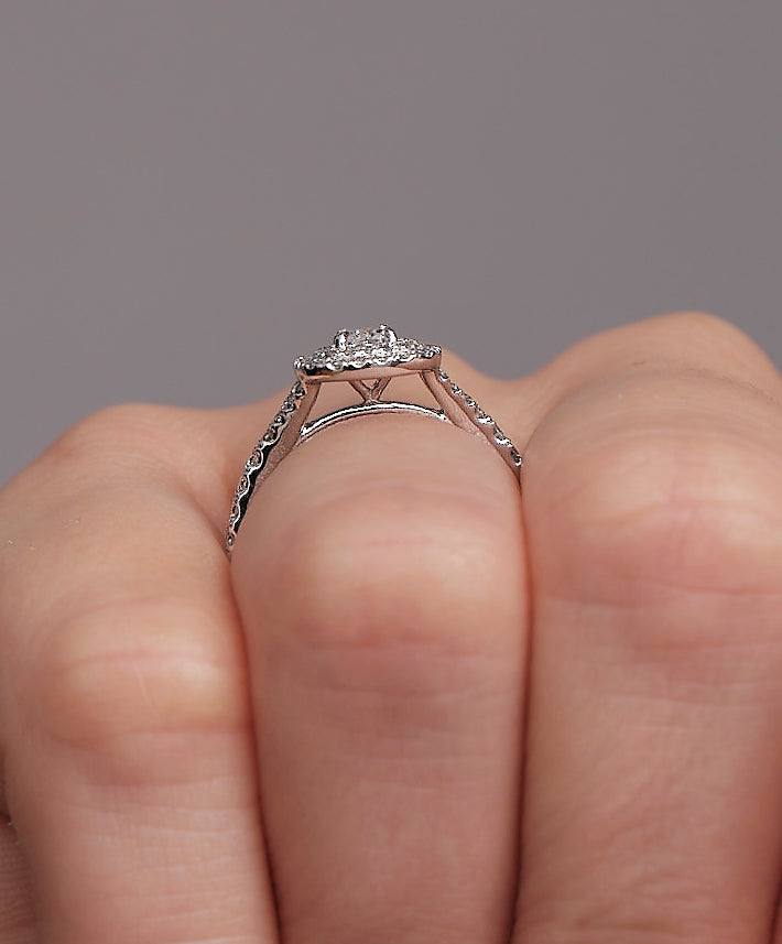 0.35ct Cushion Split Shoulder Halo Lab Grown Diamond Engagement Rings.