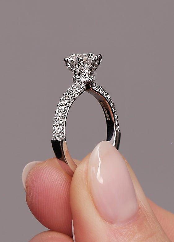 1.25ct Round Brilliant 3D Band Lab Grown Diamond Engagement Rings.