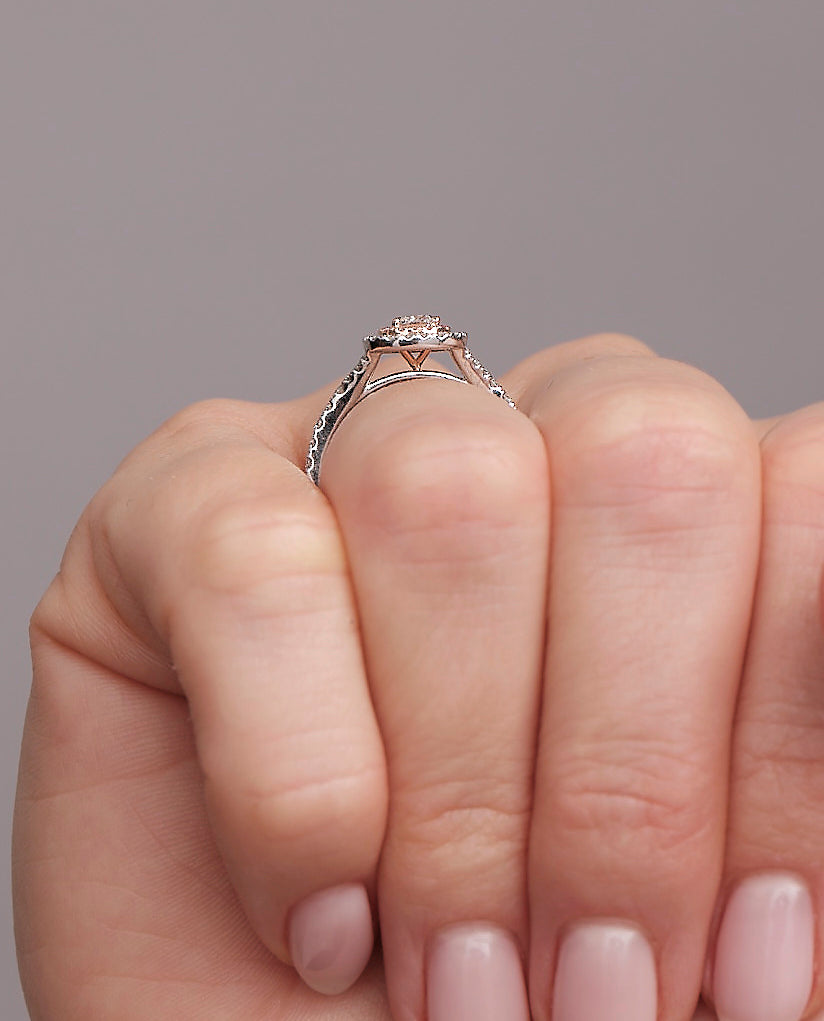 Cushion Cut Pink Diamonds Double Halo Lab Grown Engagement Rings.