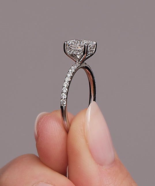 1.50ct Princess Cut Hidden Halo Lab Grown Diamond Engagement Rings.