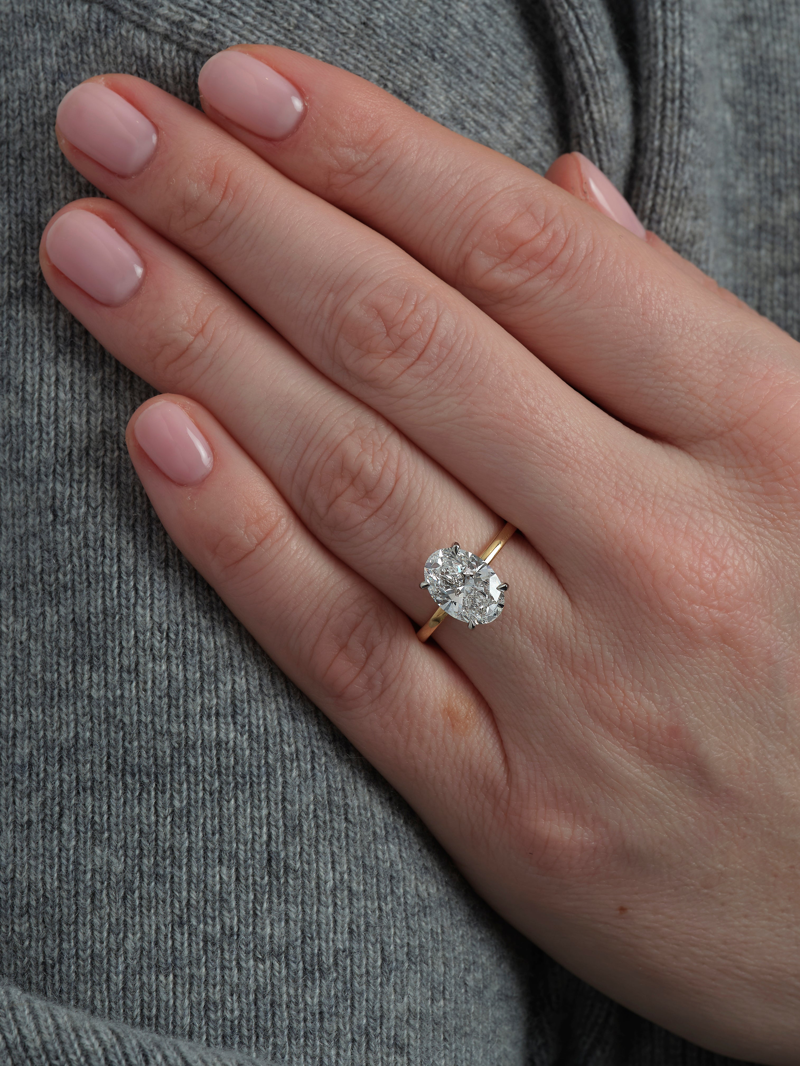 3ct Oval Diamond Hidden Halo Plain Band Lab Grown Diamond Engagement Rings