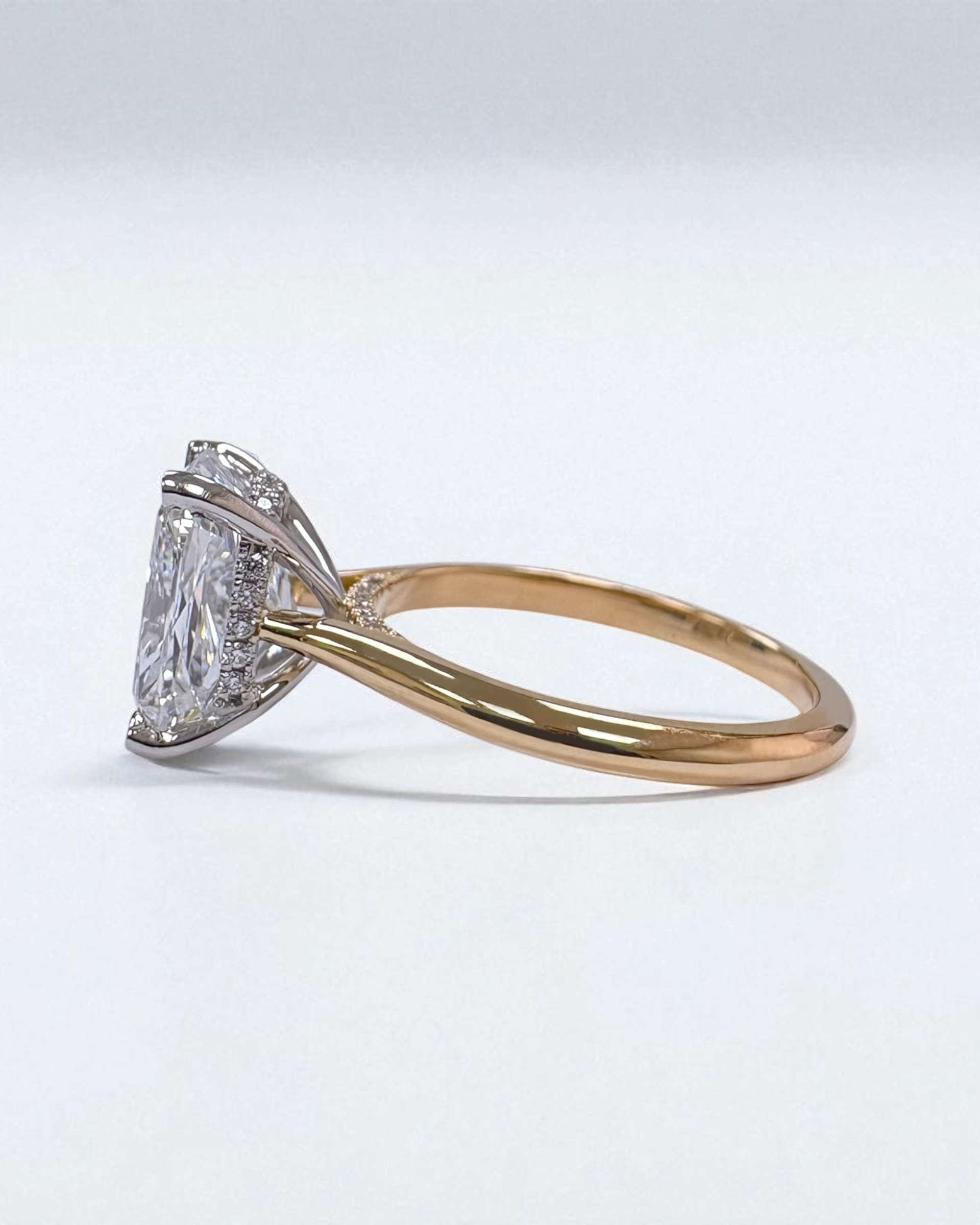 3ct cushion cut diamond elongated engagement ring lab grown 18kt yellow gold