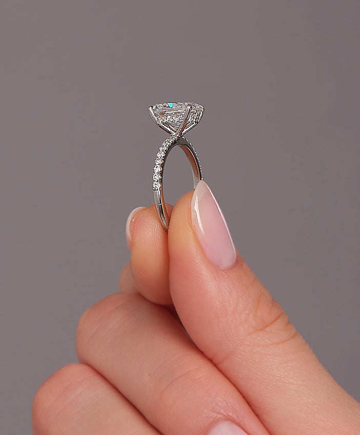 3ct Cushion Hidden Halo Lab Grown Diamond Engagement Rings.
