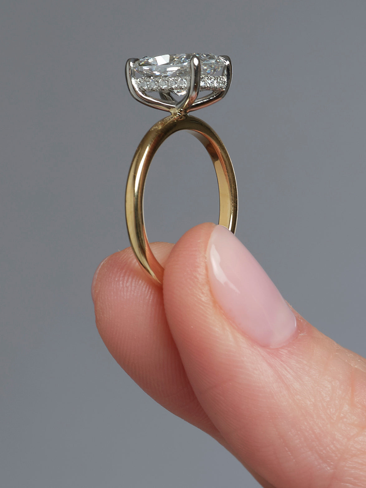 3ct Elongated Cushion Hidden Halo Solitaire Diamond Engagement Rings.