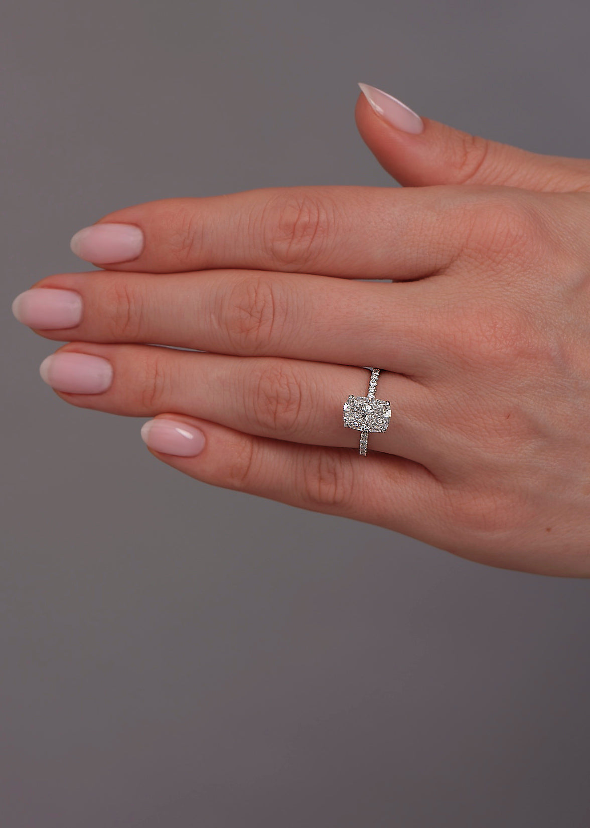 3ct Cushion Hidden Halo Lab Grown Diamond Engagement Rings.