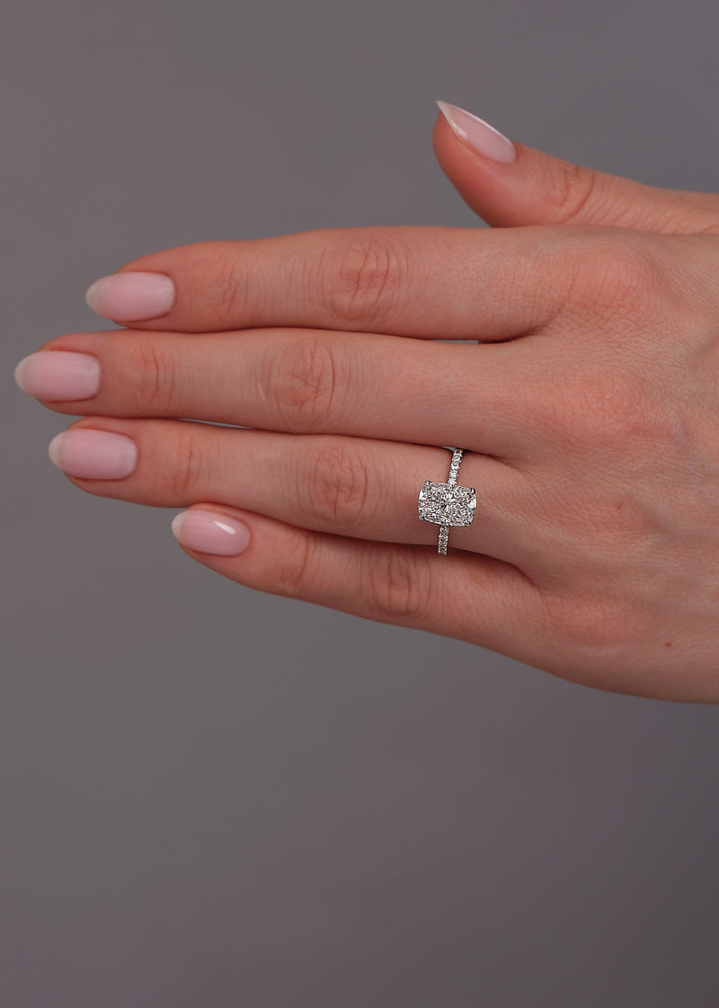 3ct Cushion Hidden Halo Lab Grown Diamond Engagement Rings.