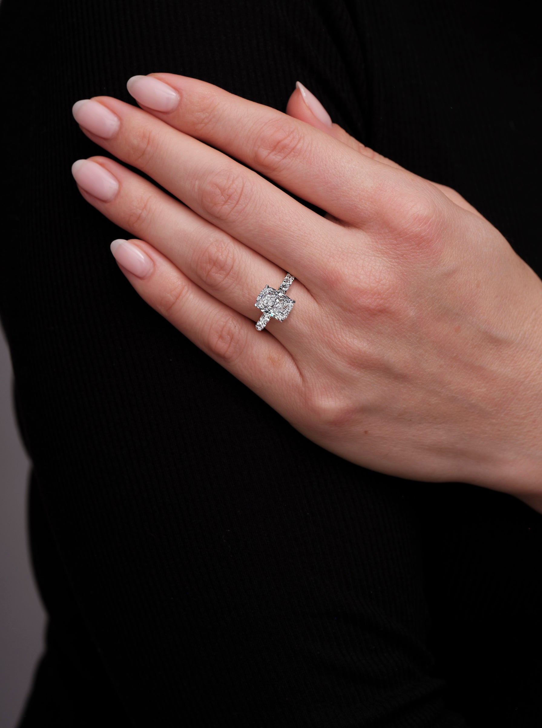 3ct Elongated Cushion U Prong Lab Grown Diamond Engagement Rings.