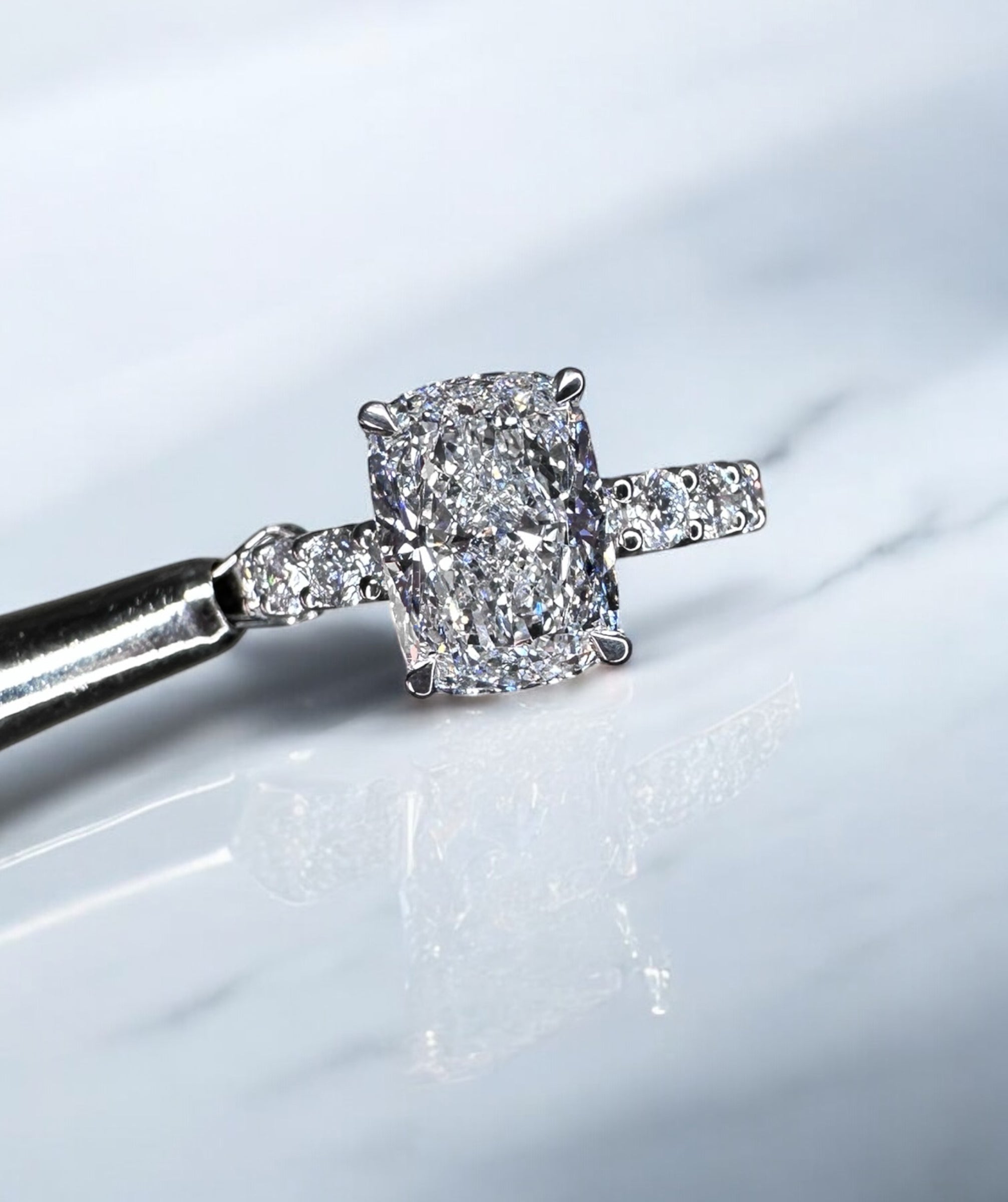 3ct Elongated Cushion U Prong Lab Grown Diamond Engagement Rings.
