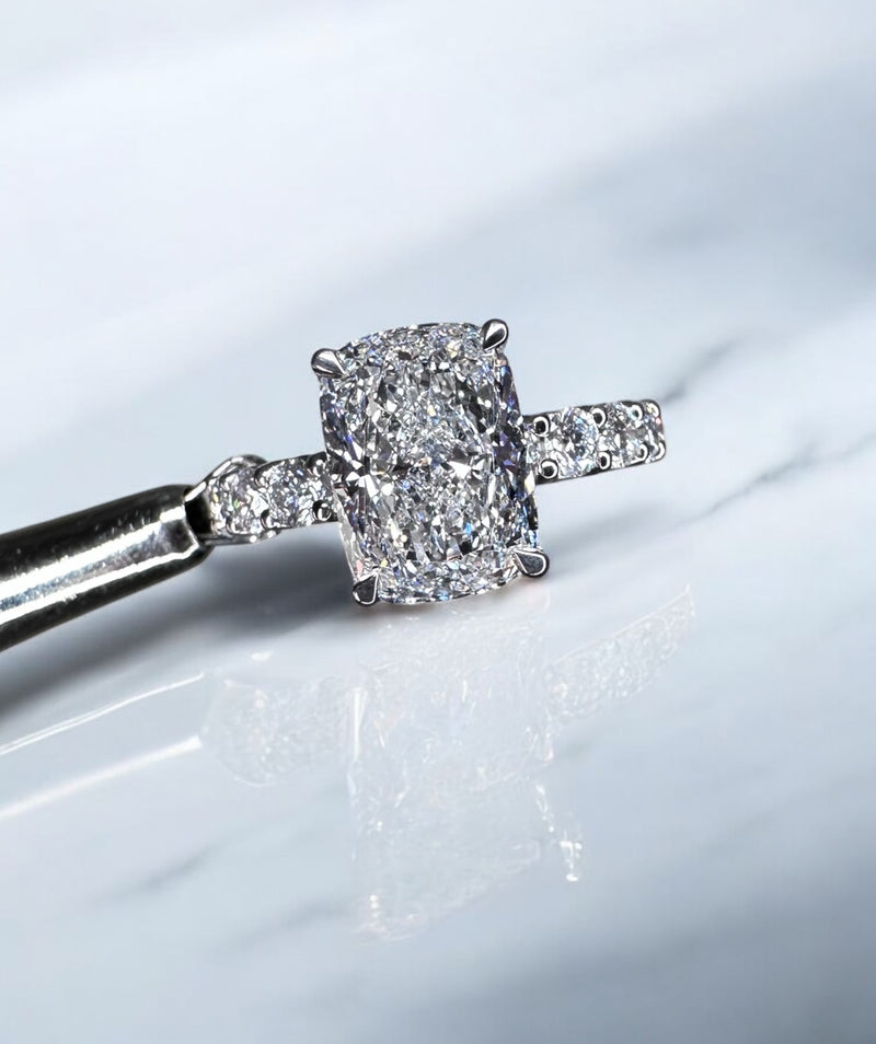 3ct Elongated Cushion U Prong Lab Grown Diamond Engagement Rings.