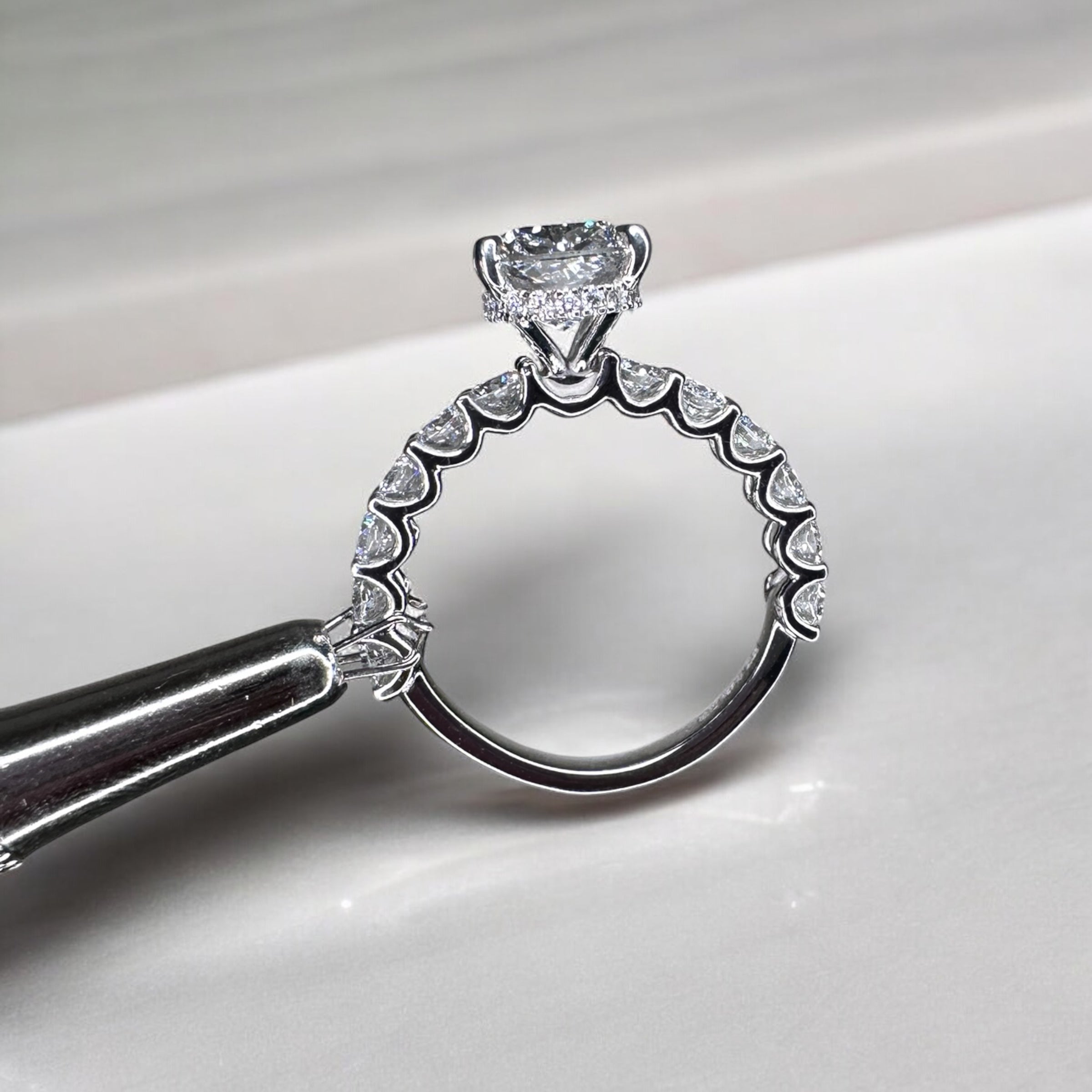 3ct elongated cushion cut lab grown diamond engagement ring