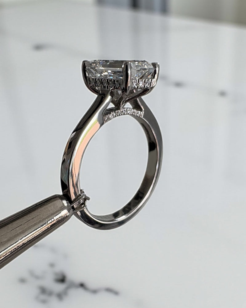 3ct Emerald Cut Cathedral Solitaire Lab Grown Diamond Engagement Rings