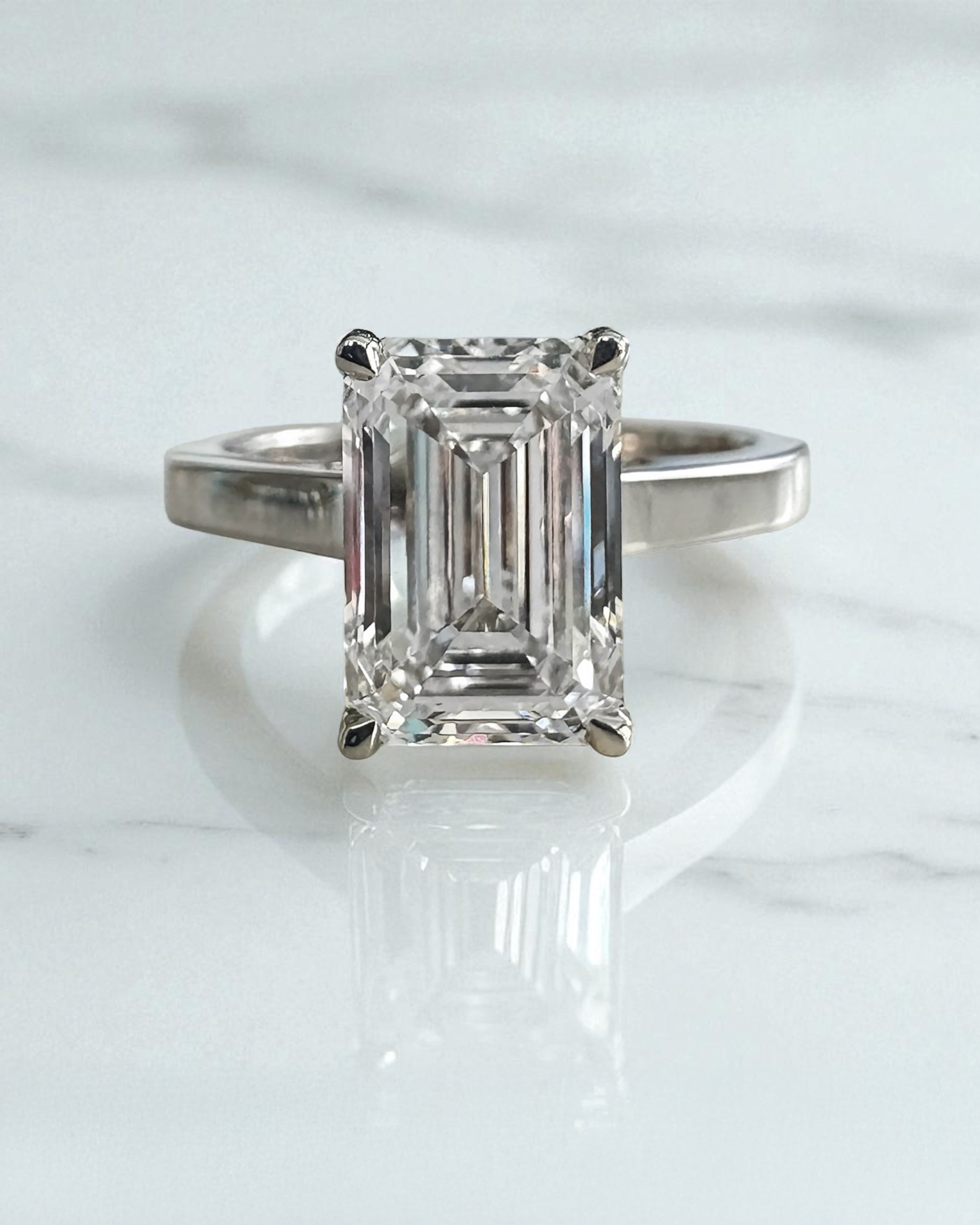 3ct lab grown diamond Emerald Cut Cathedral Solitaire Engagement Ring with Hidden Halo & Diamond Bridge