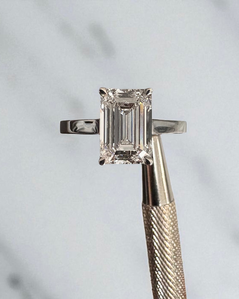 3ct Emerald Cut Cathedral Solitaire Lab Grown Diamond Engagement Rings