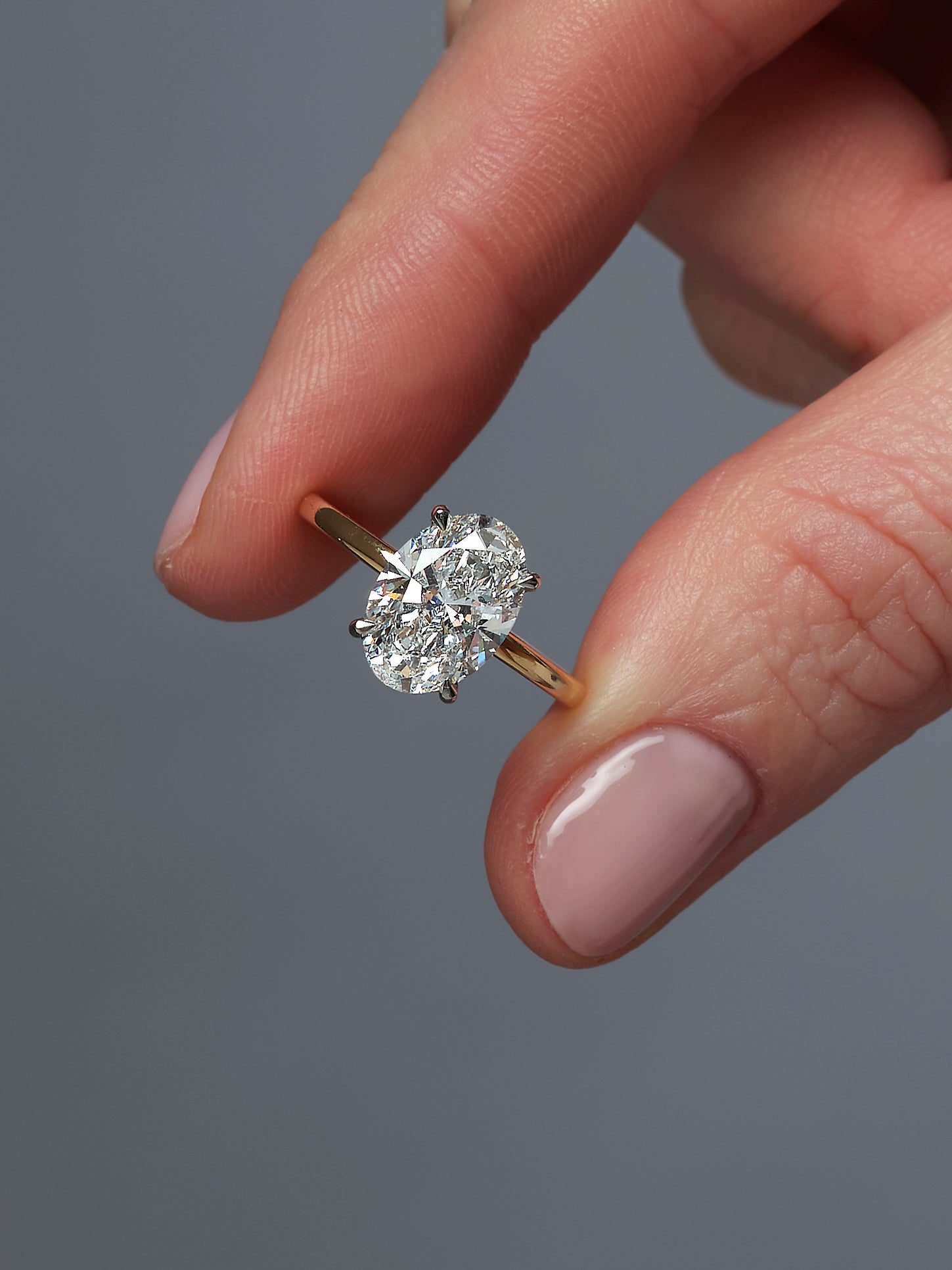3ct Oval Diamond Hidden Halo Plain Band Lab Grown Diamond Engagement Rings