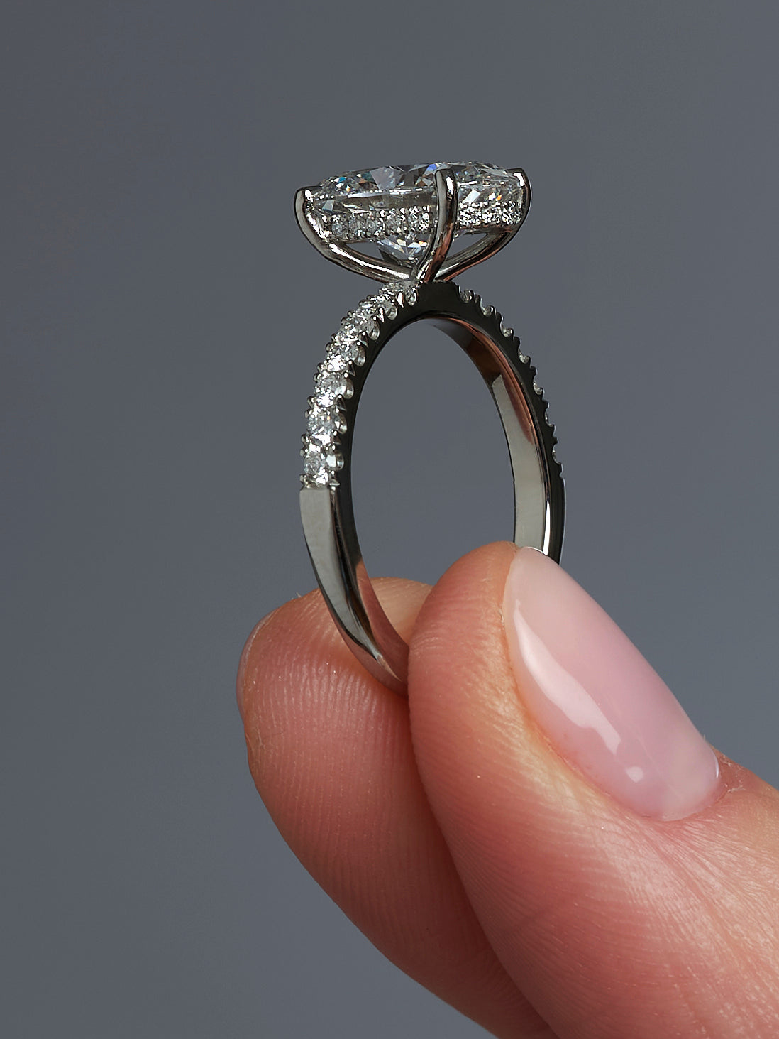 3ct Oval Hidden Halo Lab Grown Diamond Engagement Rings