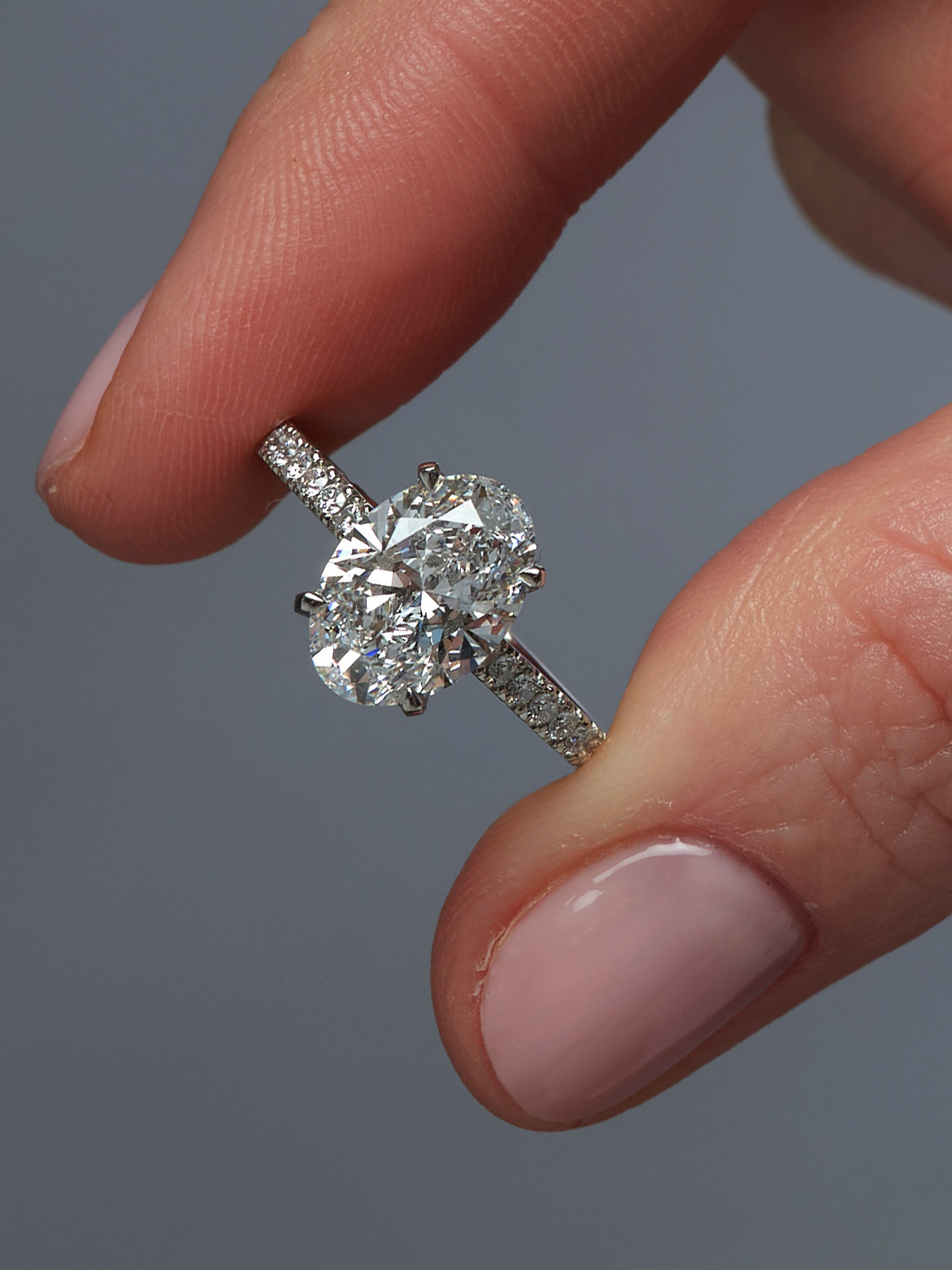 3ct Oval Cathedral Setting lab grown diamond engagement rings