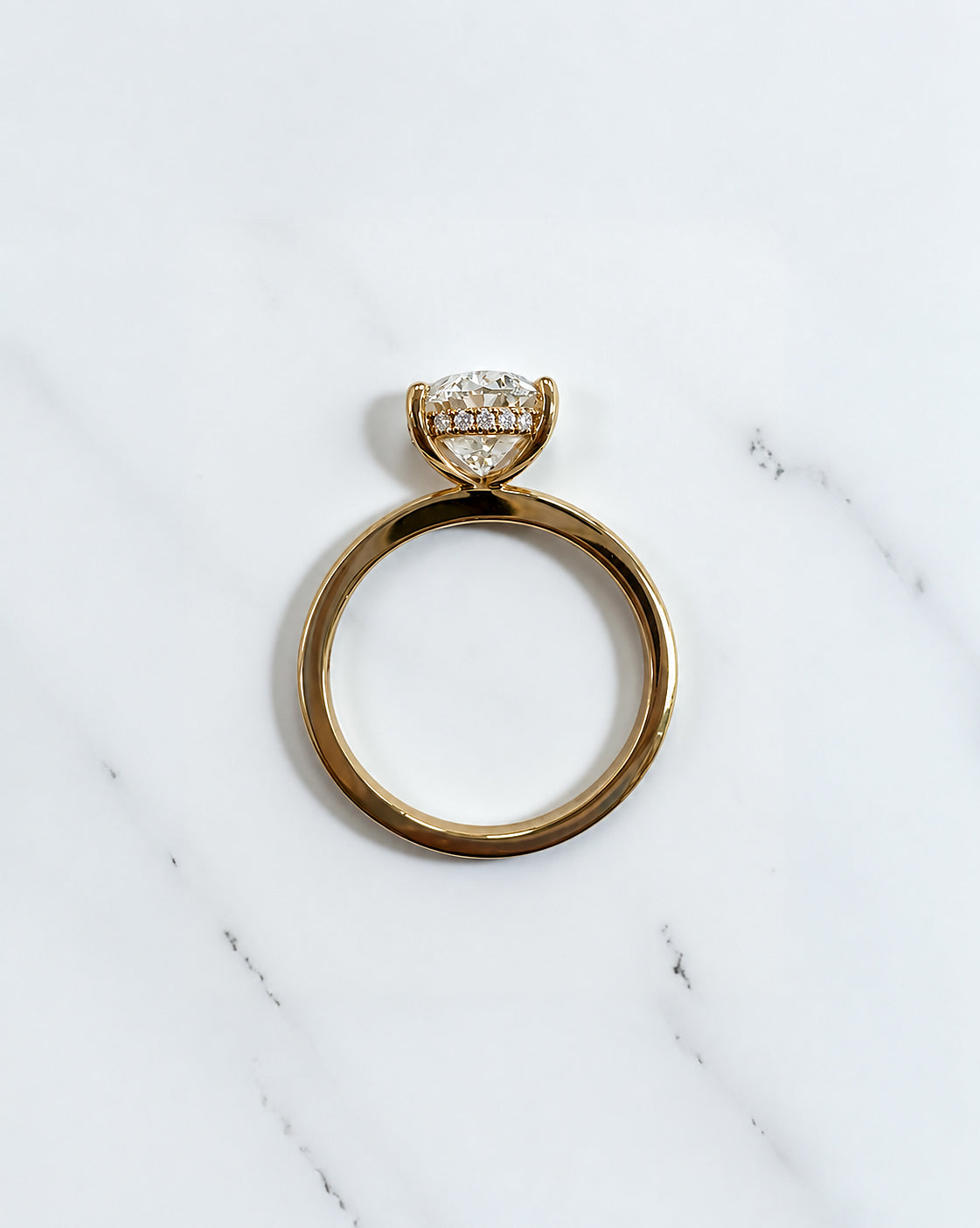 3ct oval lab grown diamond hidden halo solitaire engagement ring in 18kt yellow gold, layla diamonds london