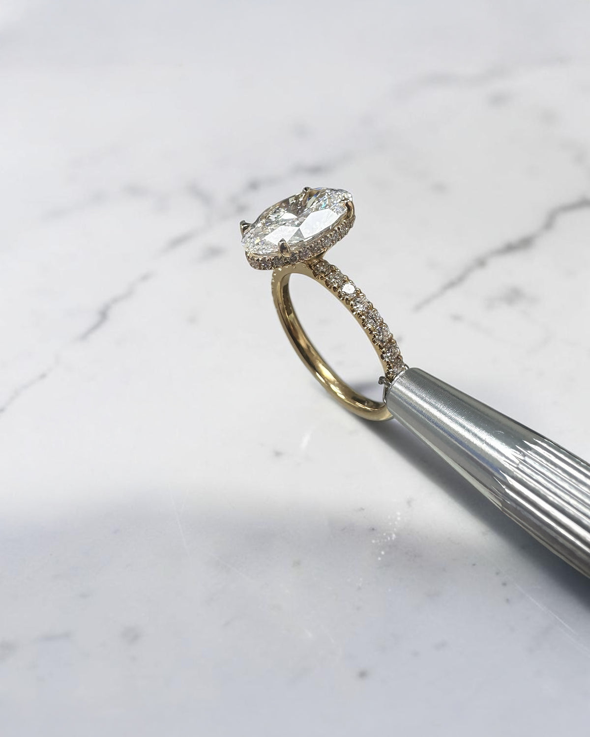 3ct oval lab grown diamond floating hidden halo engagement ring with diamond band