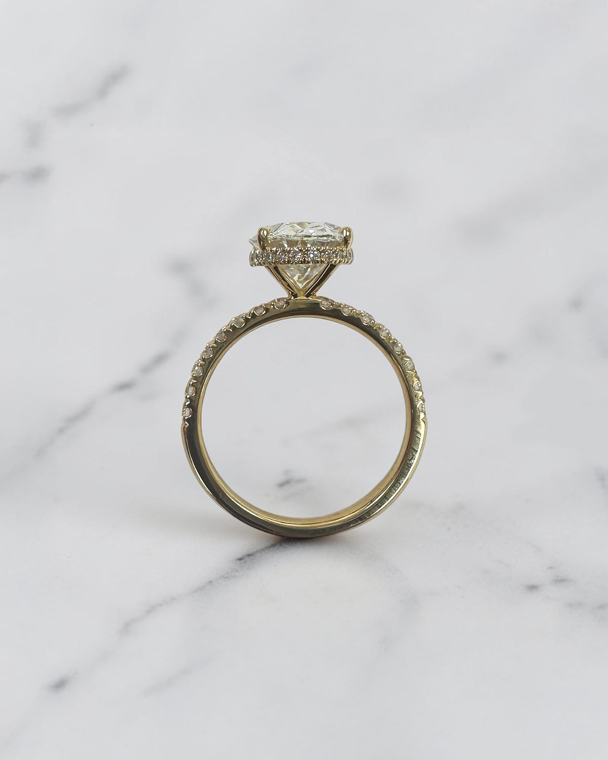 3ct oval lab grown diamond floating hidden halo engagement ring with diamond band