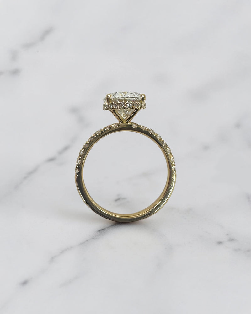 3ct oval lab grown diamond floating hidden halo engagement ring with diamond band