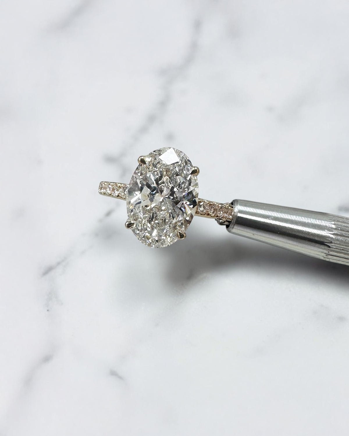 3ct oval lab grown diamond floating hidden halo engagement ring with diamond band