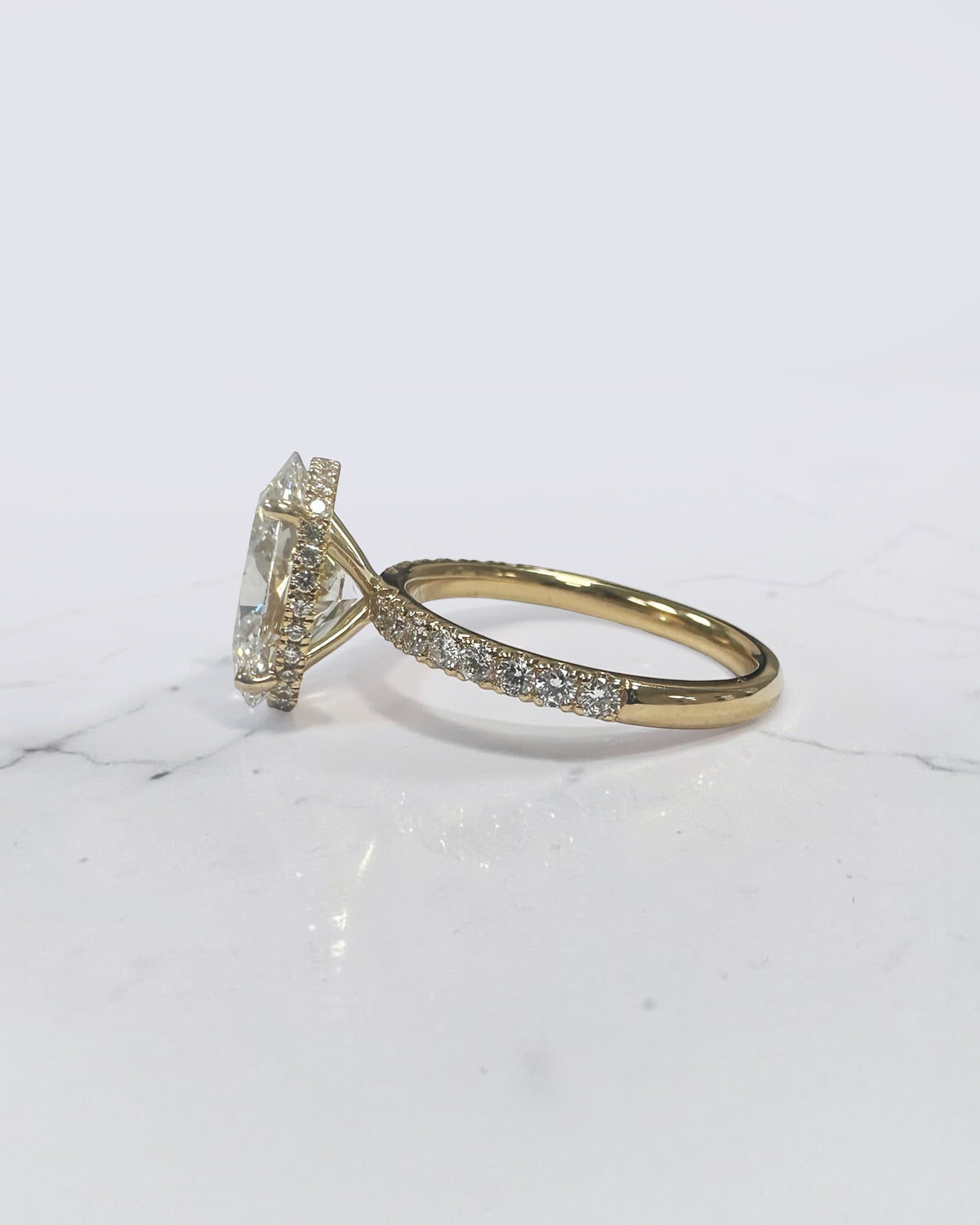 3ct oval lab grown diamond floating hidden halo engagement ring with diamond band