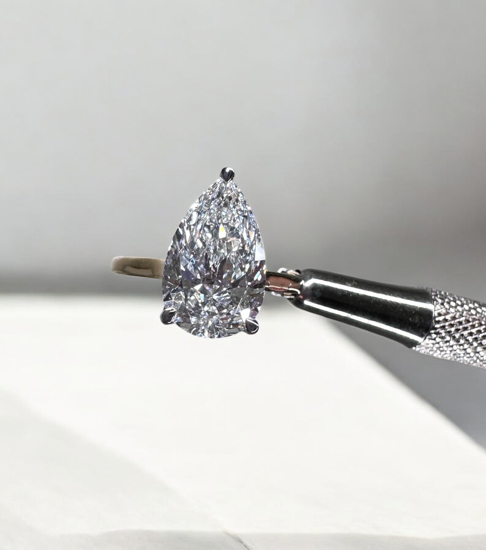 3ct Pear Cathedral Plain Solitaire Lab Grown Diamond Engagement Rings.