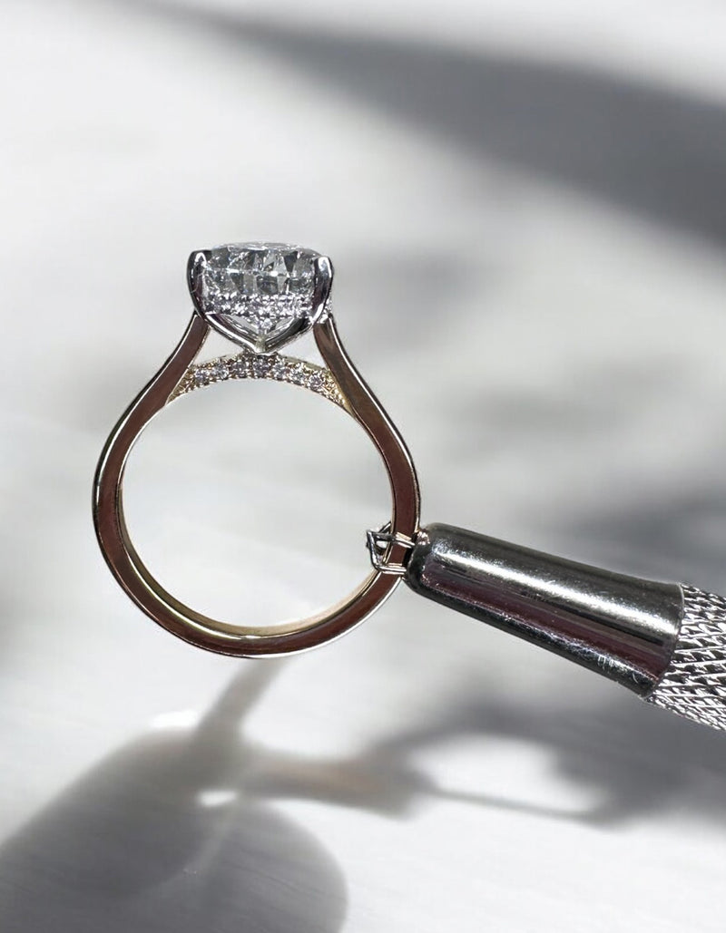 3ct Pear Cathedral Plain Solitaire Lab Grown Diamond Engagement Rings.